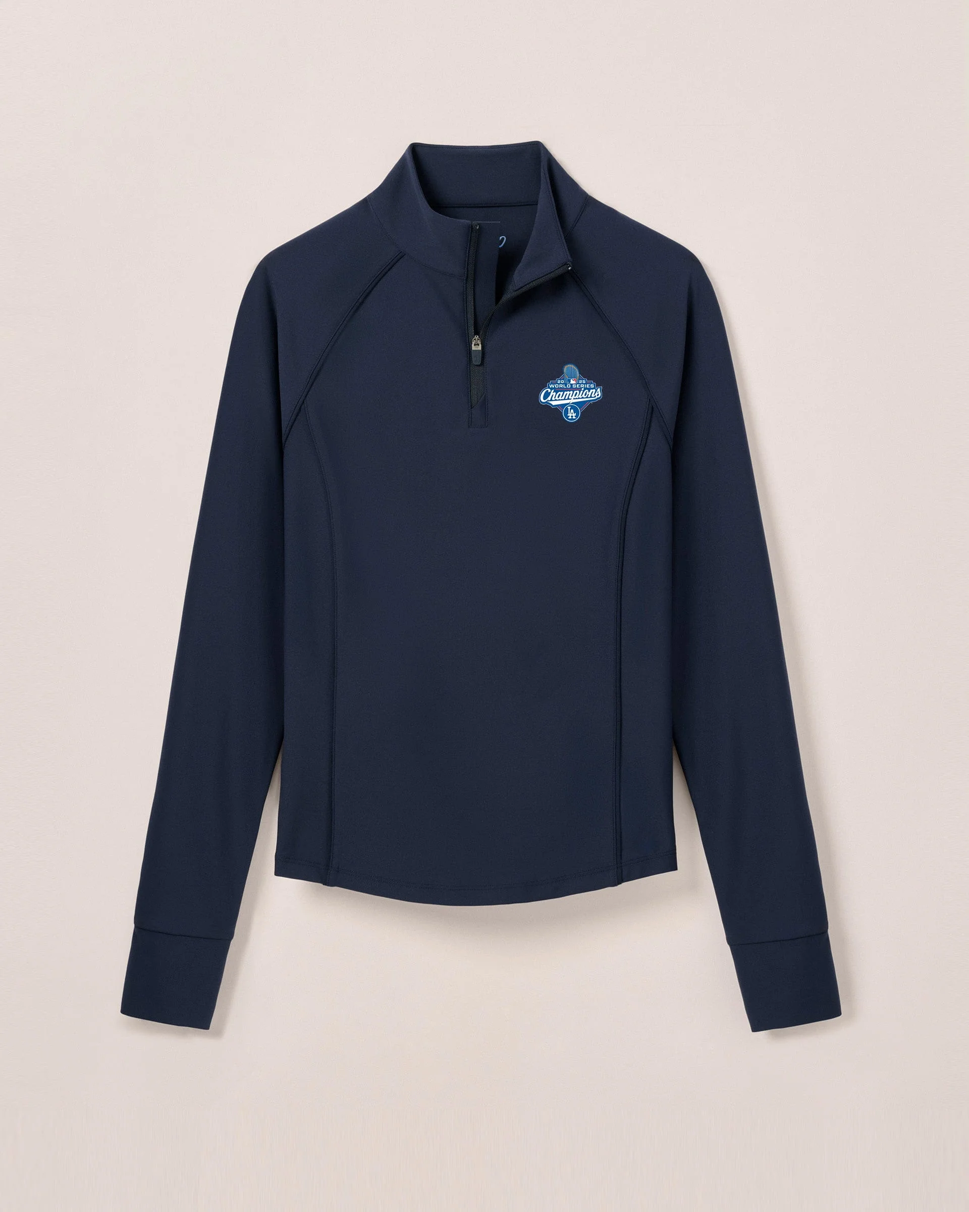 Women's Los Angeles Dodgers Jasmine Striped Performance 1/4 Zip - 2025 World Series Champions Logo