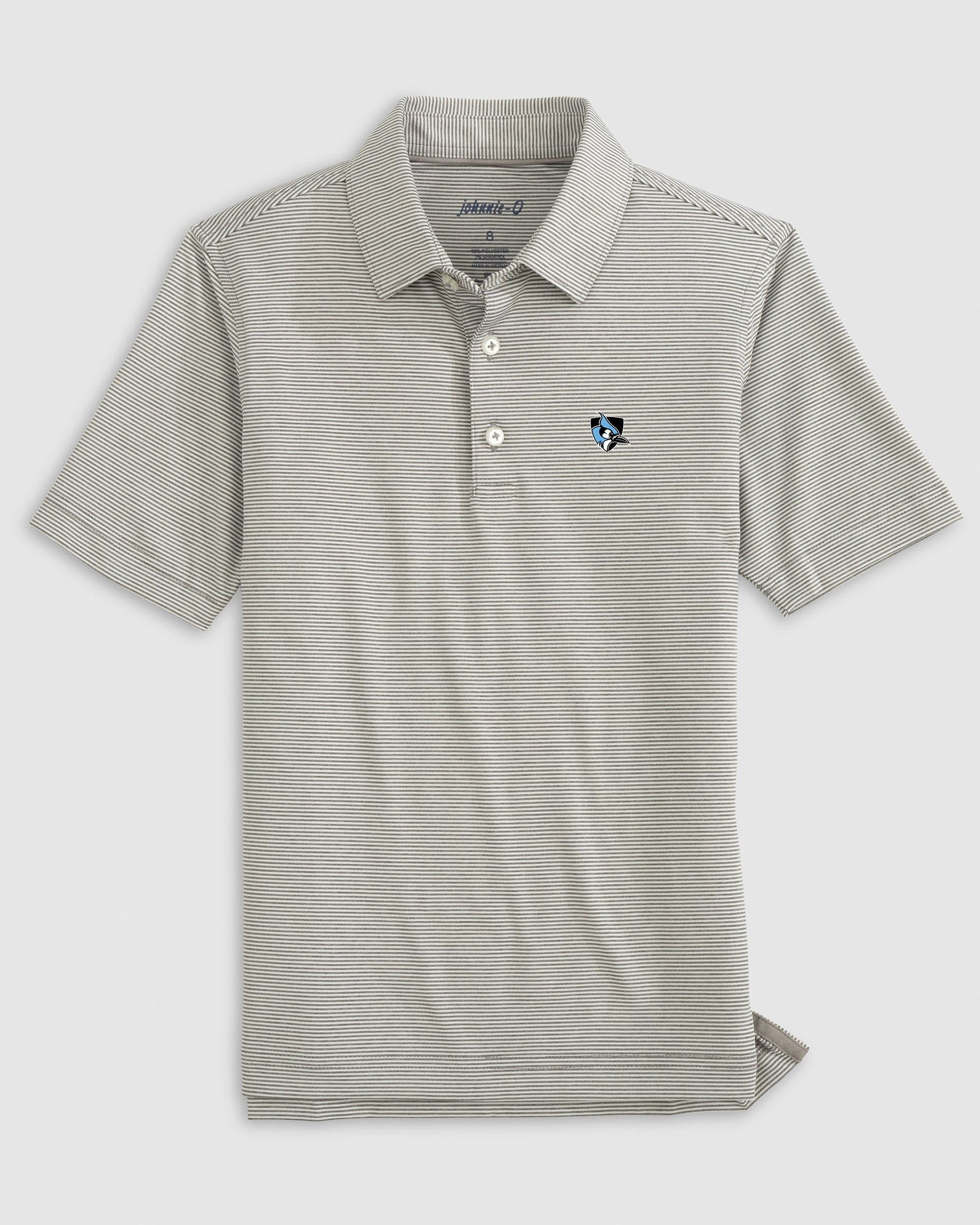 Johns Hopkins Lyndonn Jr. Striped Jersey Performance Polo - Athletic Logo