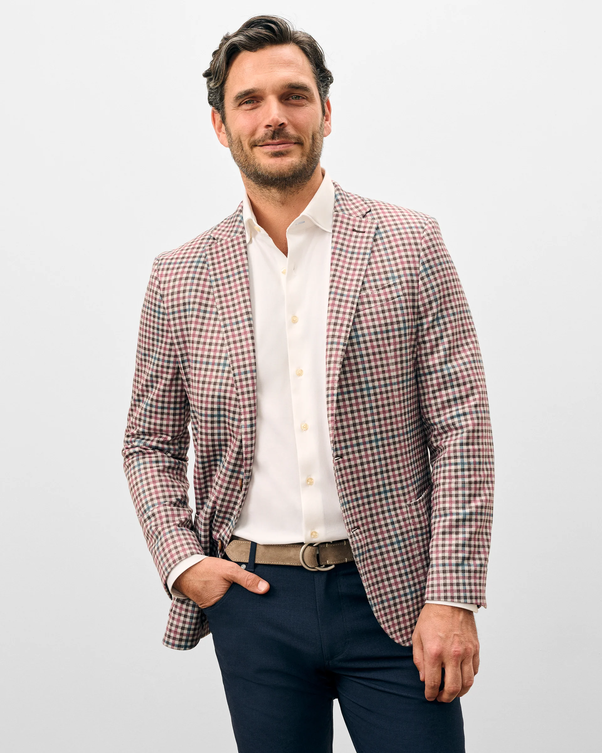 Printed Knit Stretch Sport Coat - Mitchiner Printed Gingham