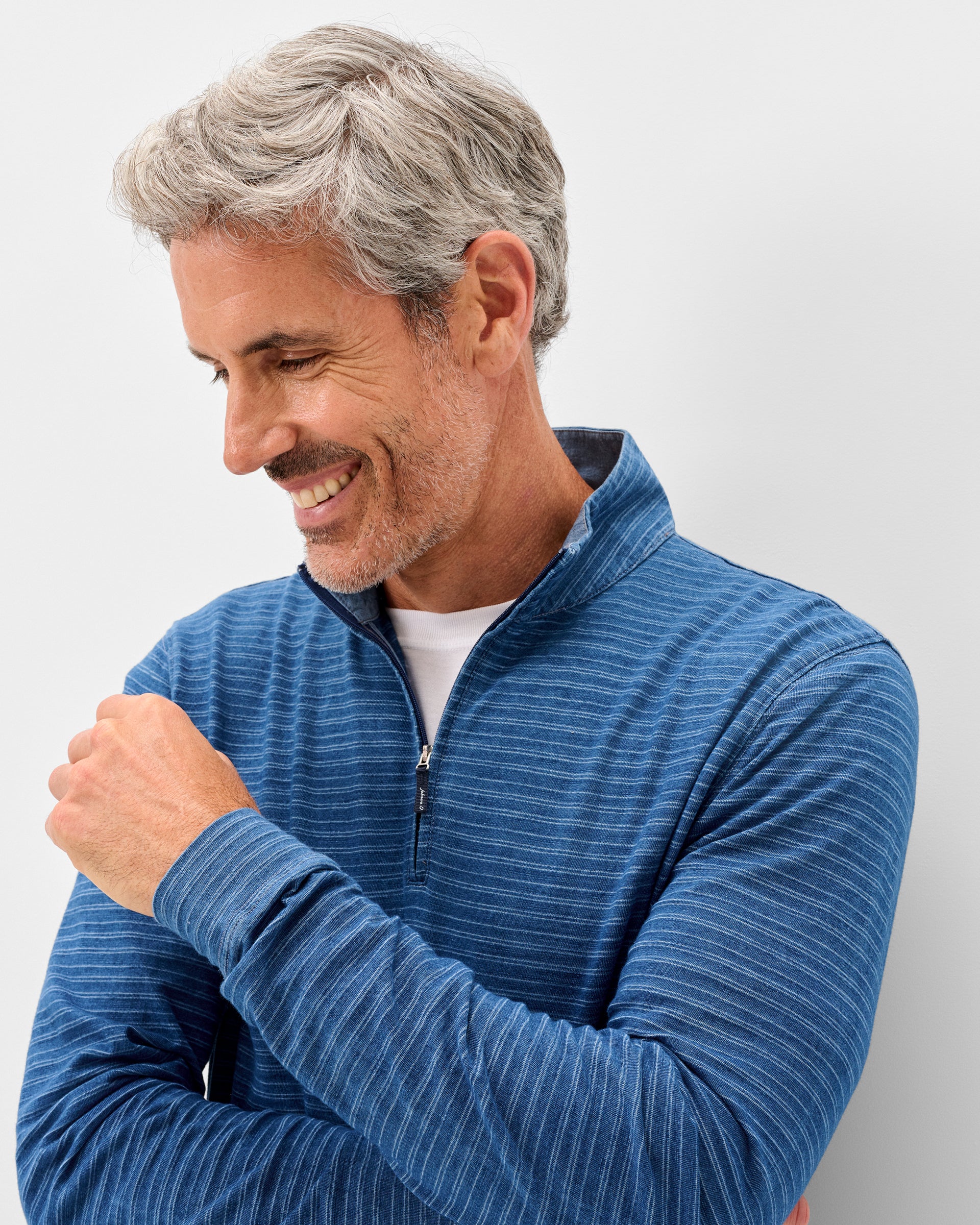 Genova Indigo Striped Jersey 1/4 Zip Pullover - Image 4