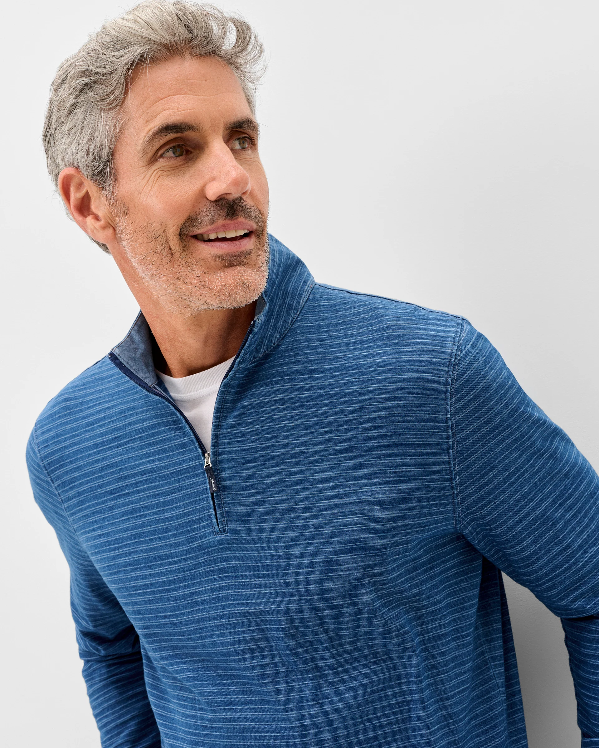 Genova Indigo Striped Jersey 1/4 Zip Pullover - Image 5