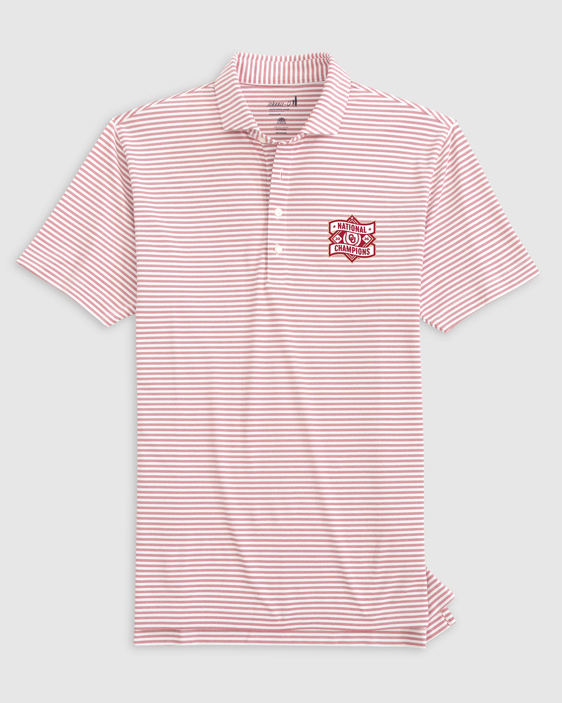 University of Oklahoma Stetsons Striped Performance Mesh Polo - Men's College World Series Champions Logo