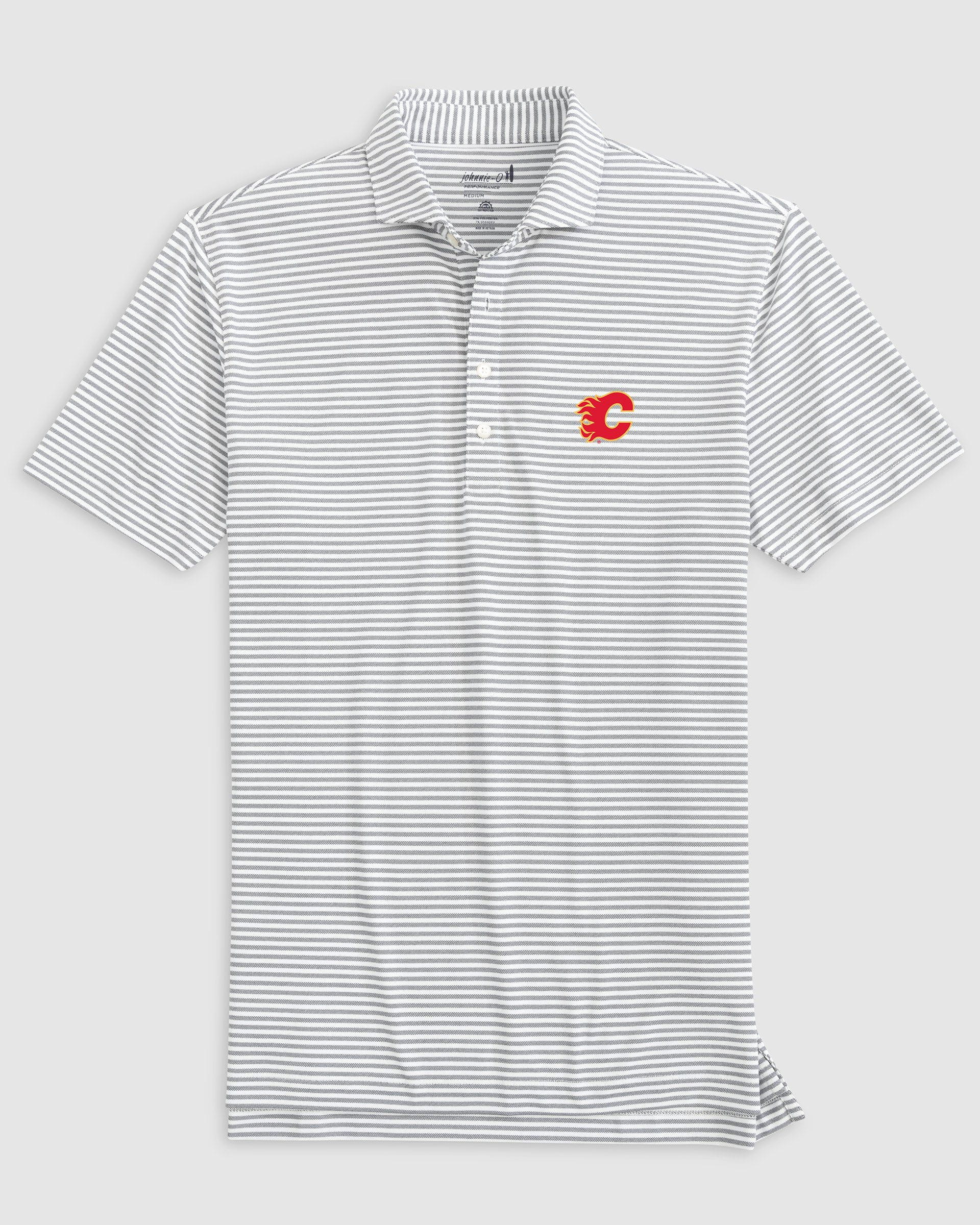 Calgary Flames Stetsons Striped Performance Mesh Polo