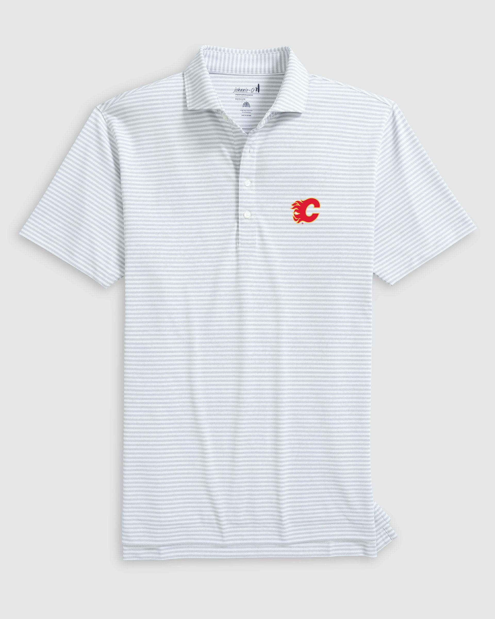 Calgary Flames Stetsons Striped Performance Mesh Polo - Image 3