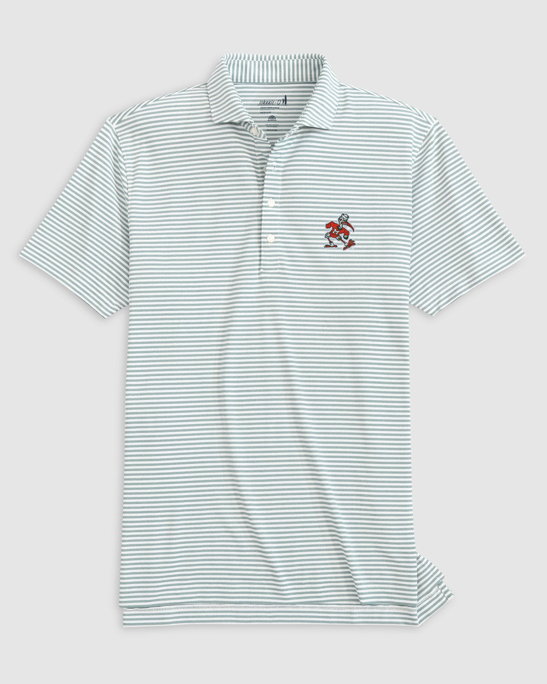 Miami Stetsons Striped Performance Mesh Polo - Vintage Logo - Image 2