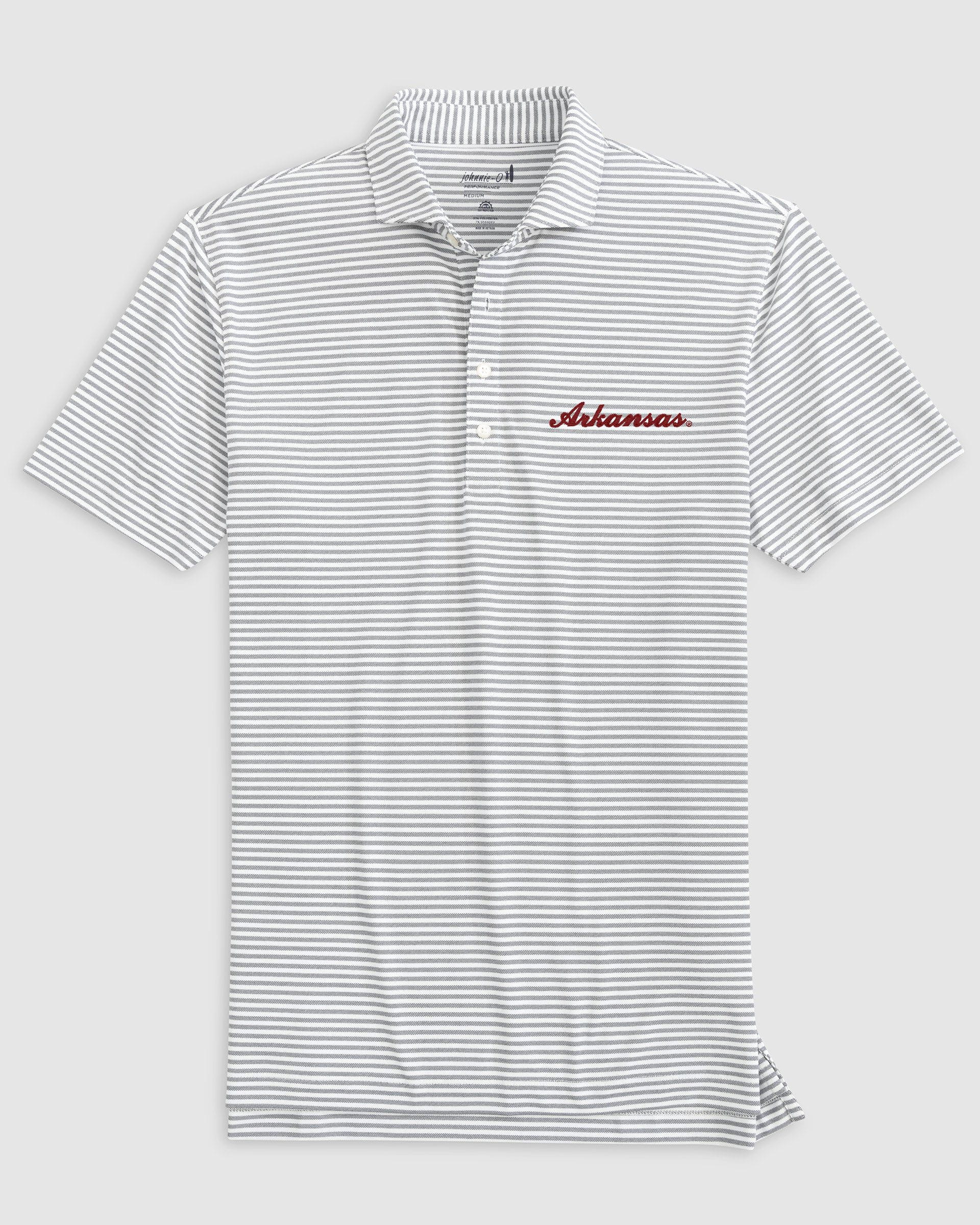 University of Arkansas Stetsons Striped Performance Mesh Polo - Script Logo