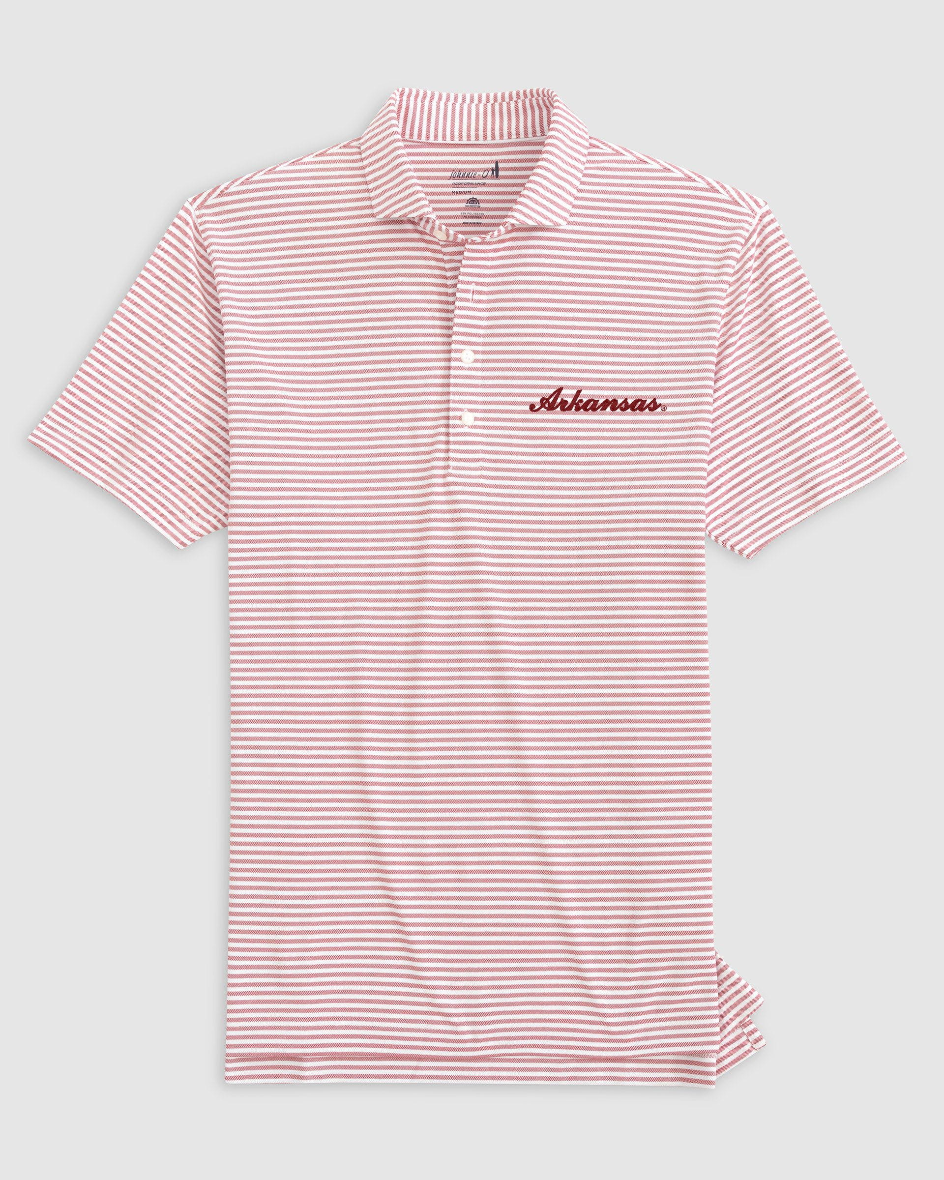 University of Arkansas Stetsons Striped Performance Mesh Polo - Script Logo - Image 2