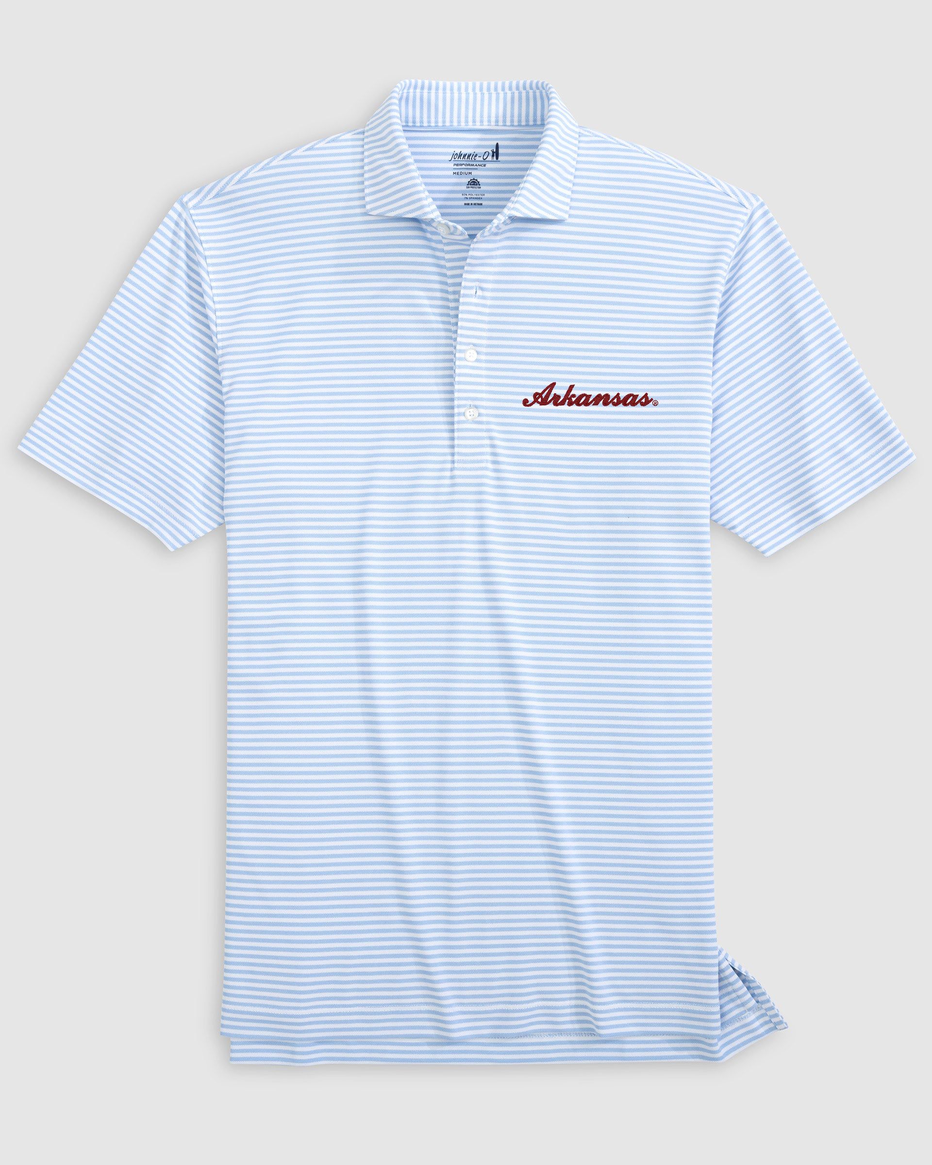 University of Arkansas Stetsons Striped Performance Mesh Polo - Script Logo - Image 3