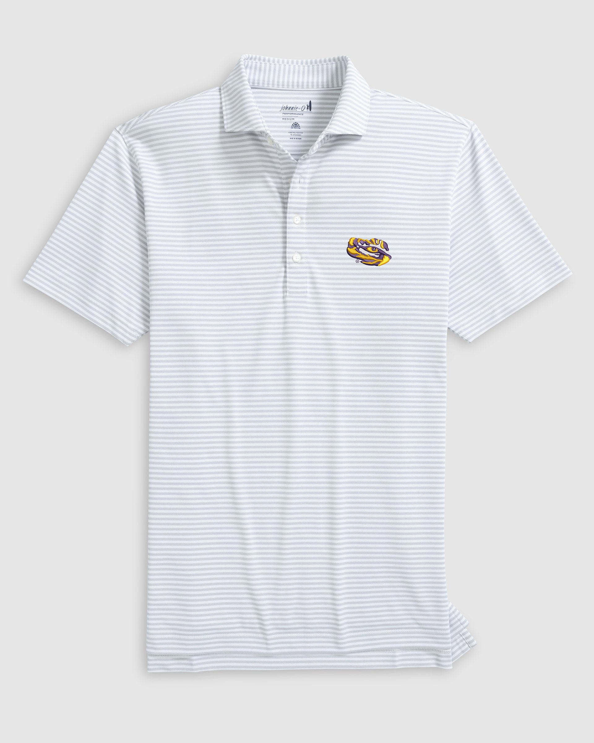 Louisiana State Stetsons Striped Performance Mesh Polo - Tiger Eye Logo - Image 3