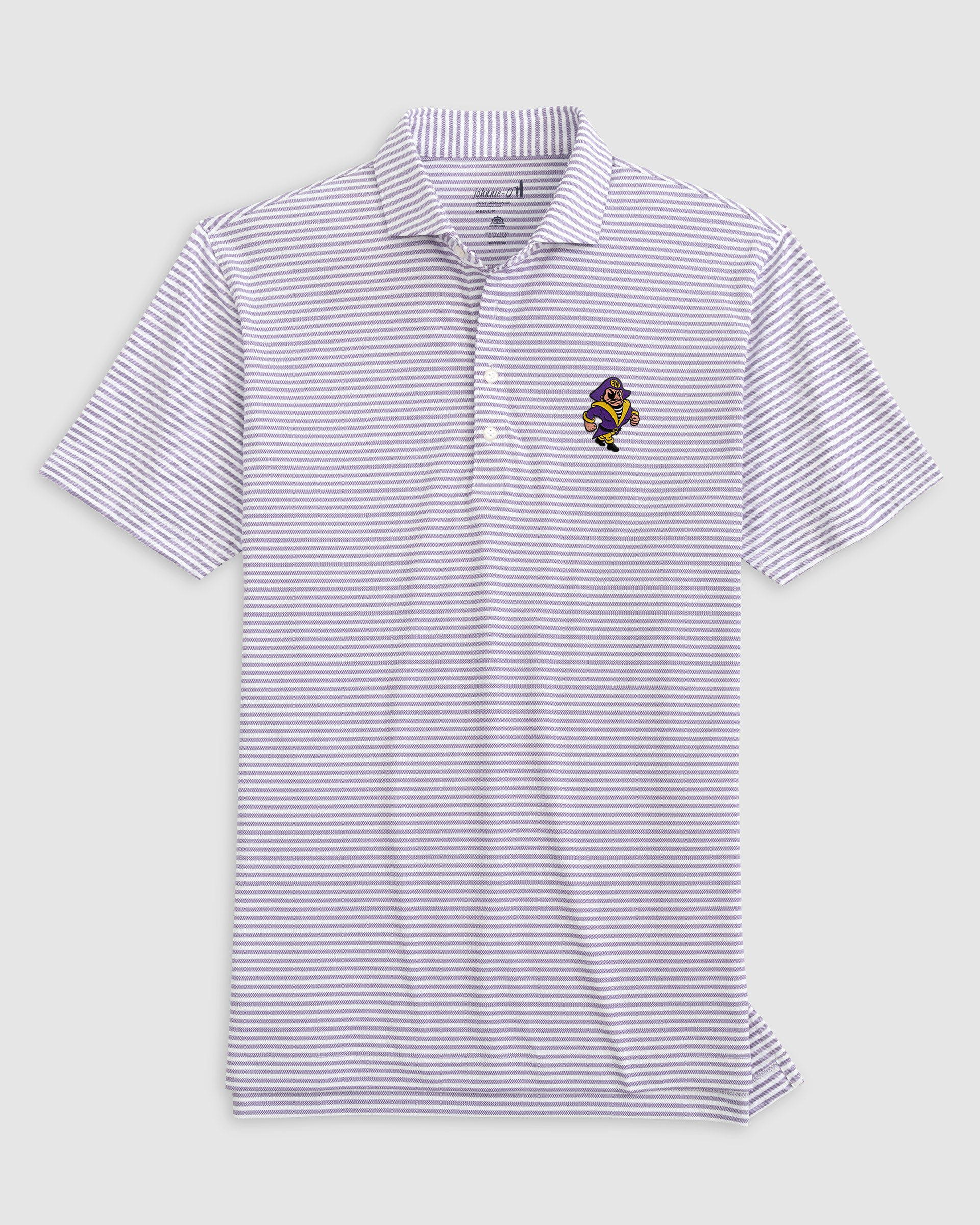 East Carolina Stetsons Striped Performance Mesh Polo - Vault Logo - Image 3
