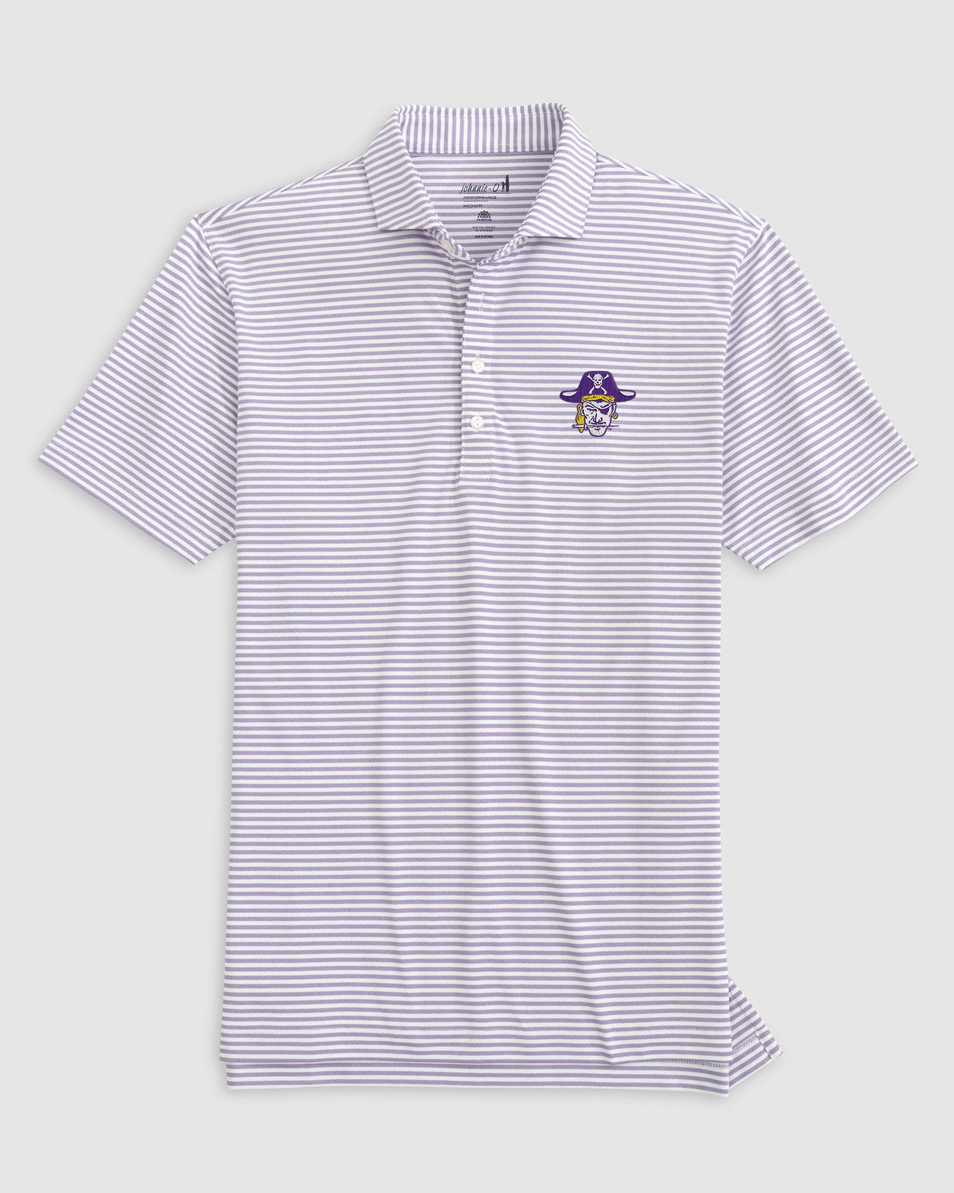 East Carolina Stetsons Striped Performance Mesh Polo - Vault Logo - Image 2