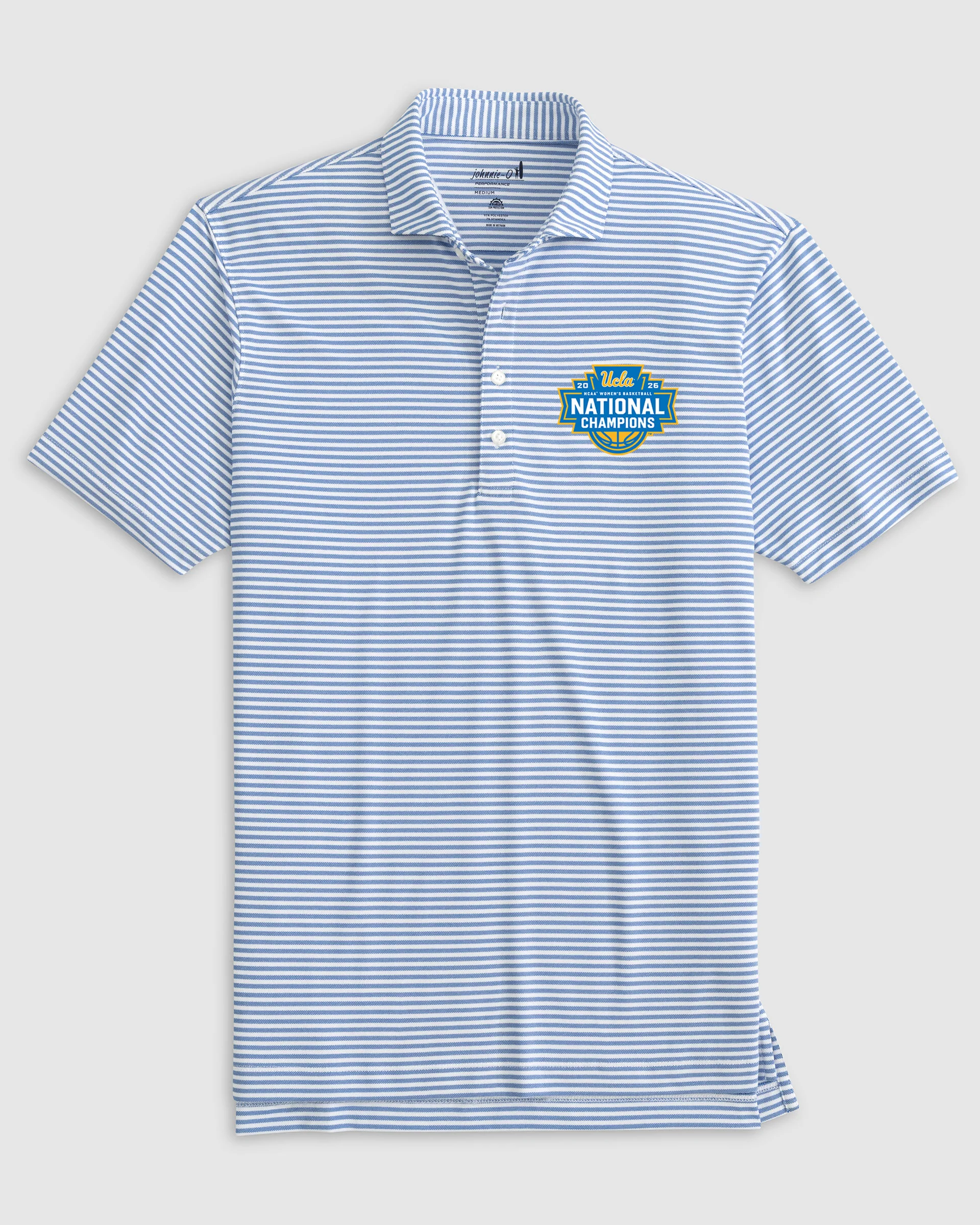 UCLA Stetsons Striped Performance Mesh Polo - 2026 Women's College Basketball Champions Logo