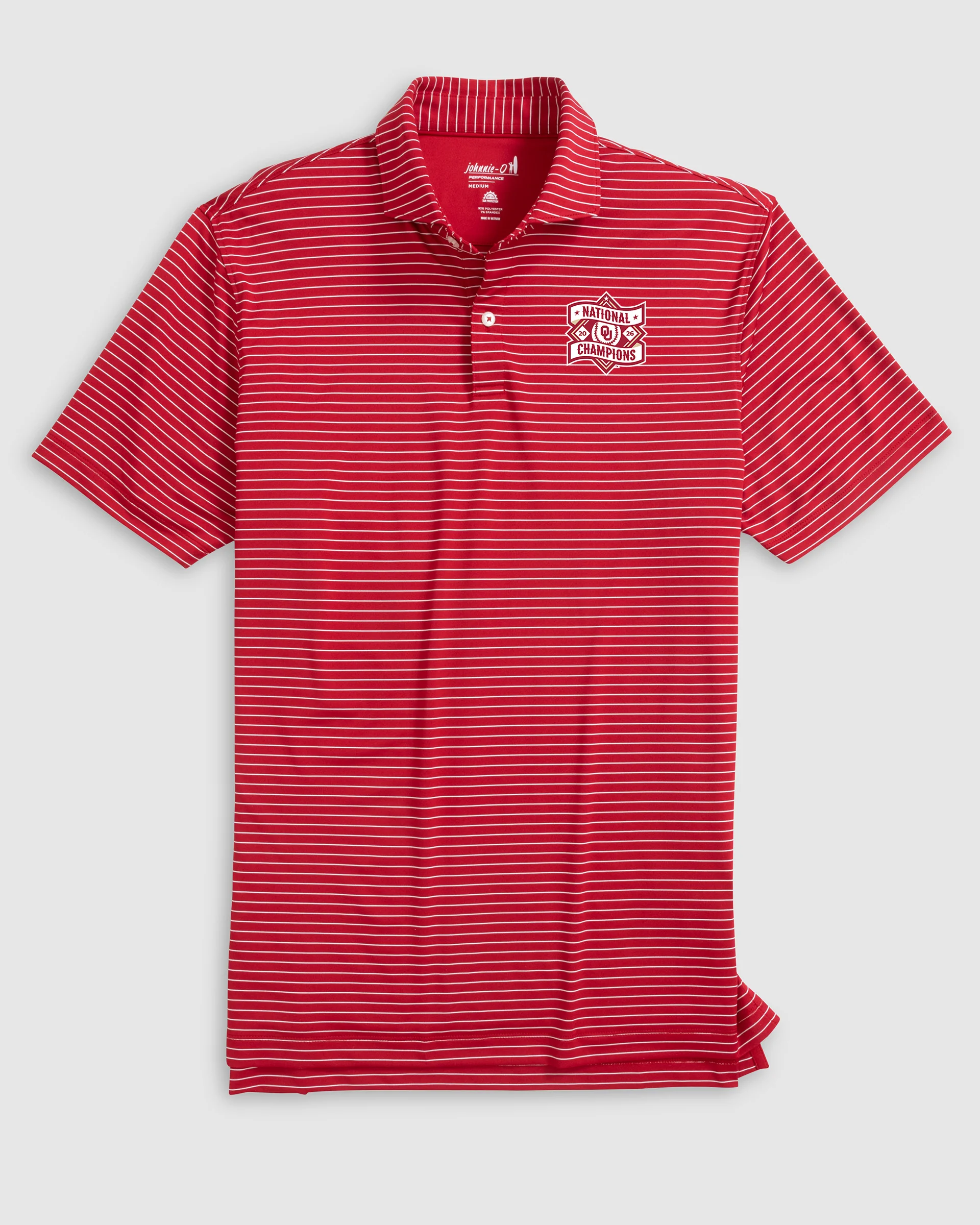 University of Oklahoma Beau Striped Performance Jersey Polo - Men's College World Series Champions Logo
