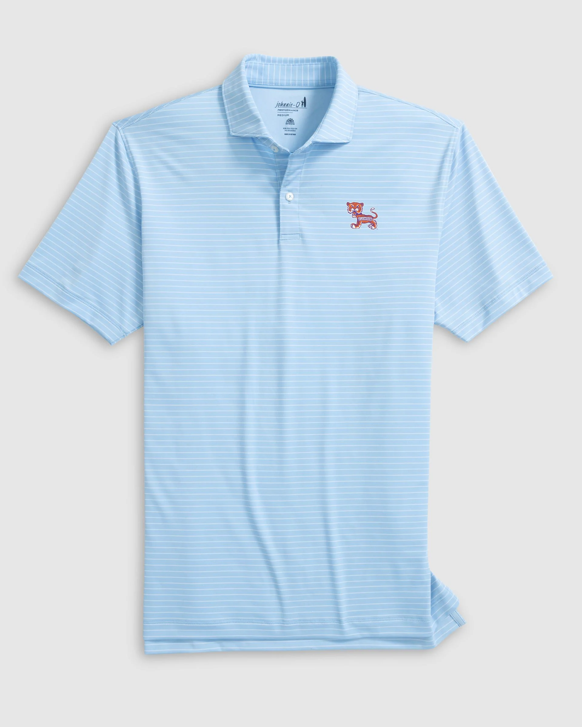 Clemson University Beau Striped Performance Jersey Polo - Vault Logo