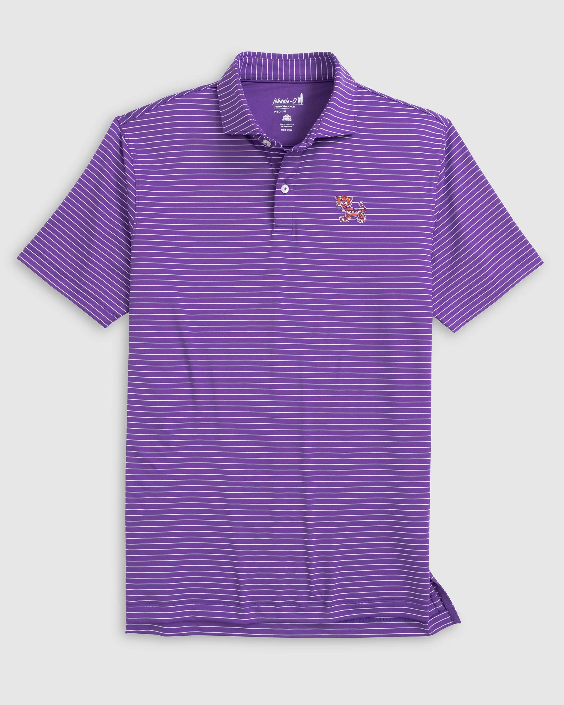 Clemson University Beau Striped Performance Jersey Polo - Vault Logo - Image 4