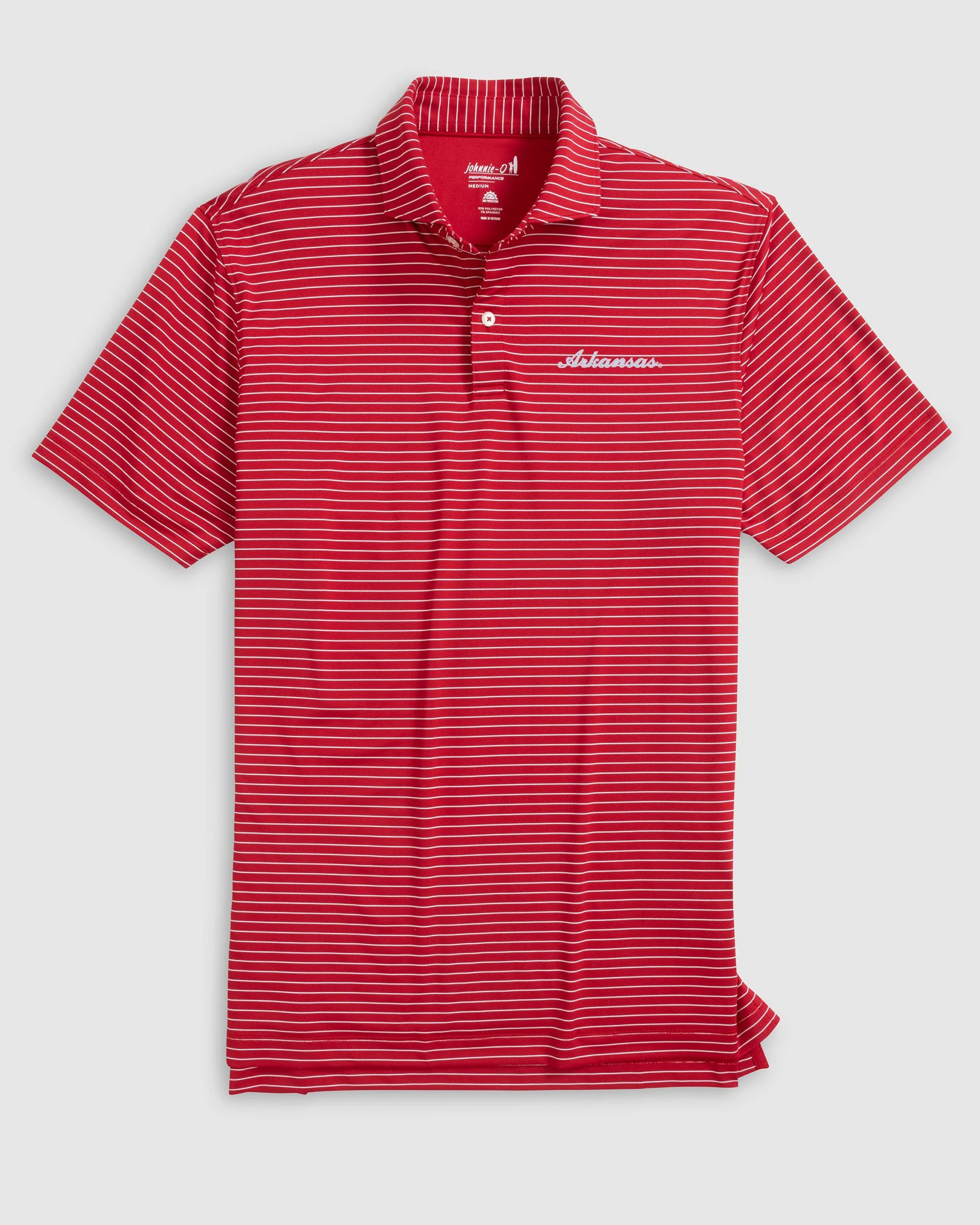 University of Arkansas Beau Striped Performance Jersey Polo - Script Logo - Image 2