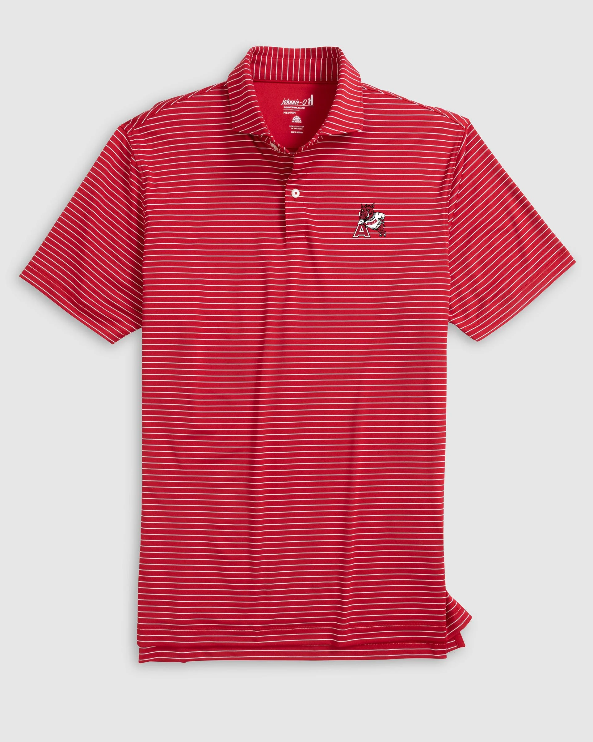 University of Arkansas Beau Striped Performance Jersey Polo - Vault Logo - Image 2