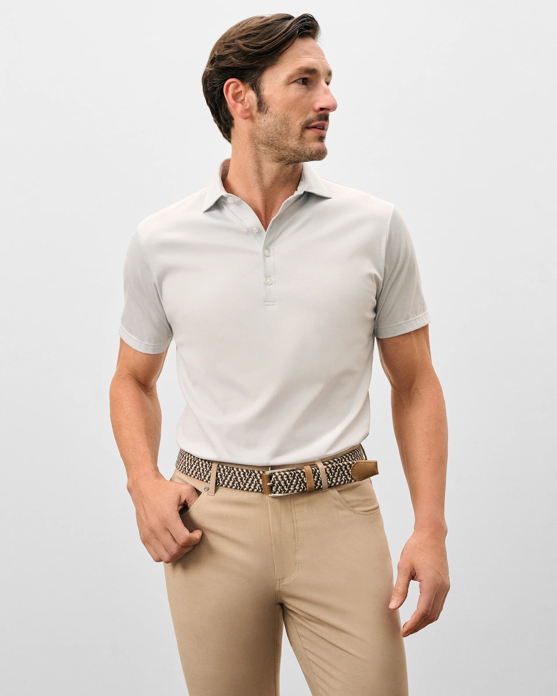 Fine Pique Knit 4-Button Polo - Elba Solid