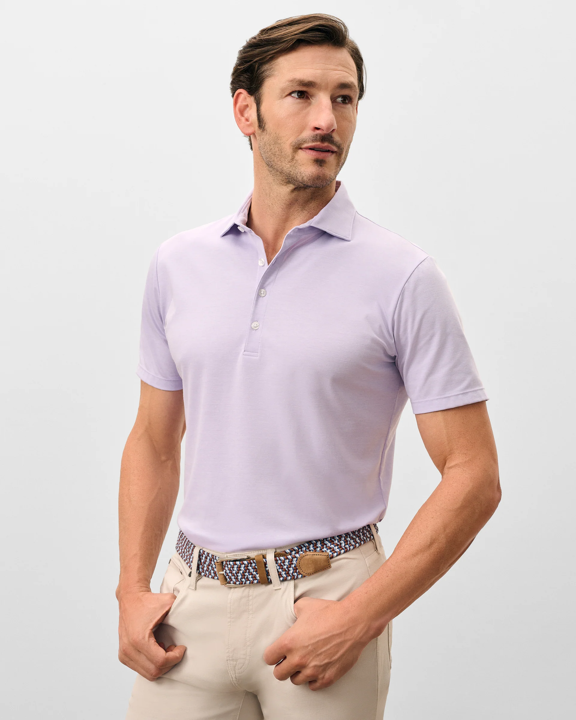 Fine Pique Knit 4-Button Polo - Elba Solid