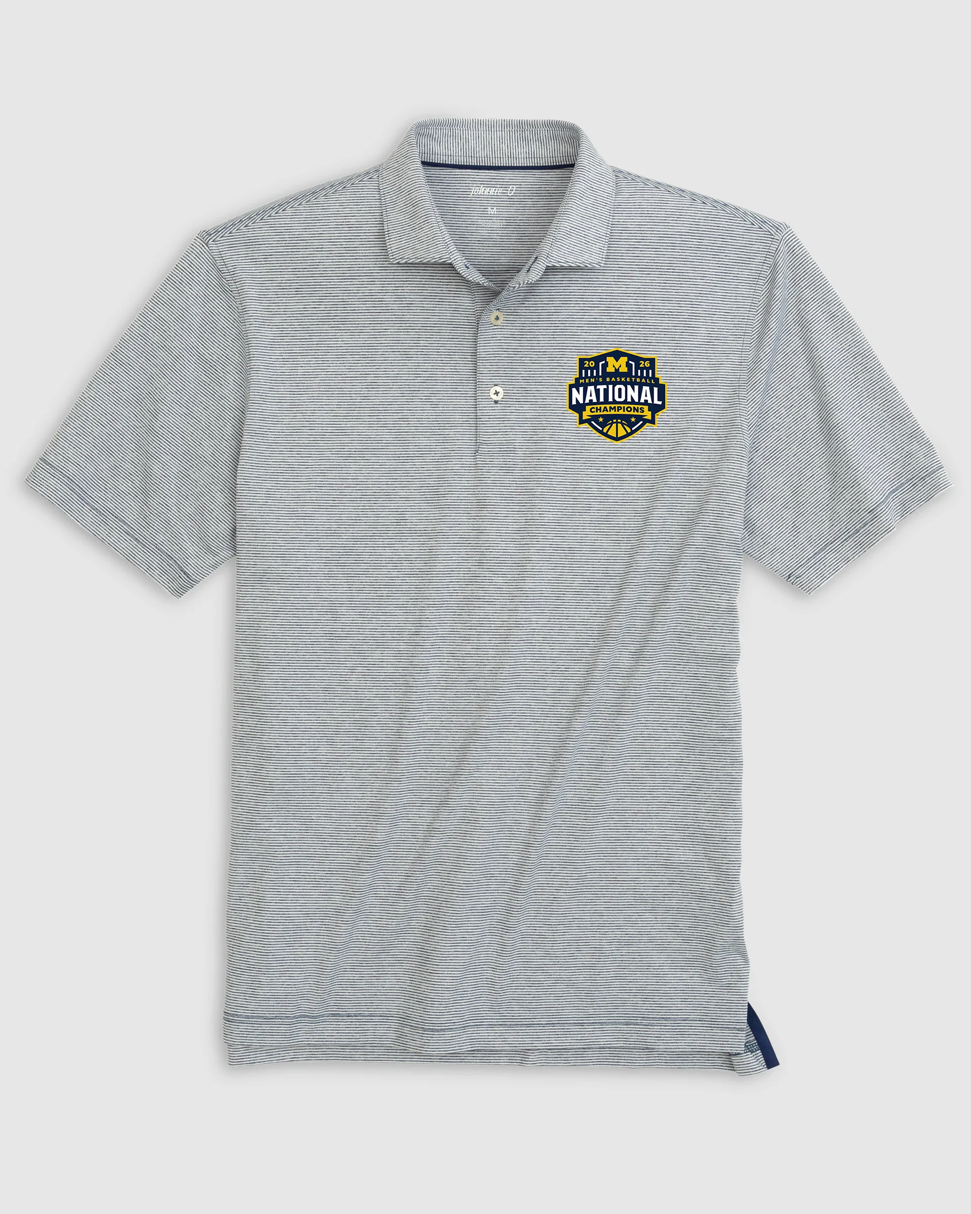 University of Michigan Lyndonn Striped Performance Jersey Polo - 2026 Men's College Basketball Champions Logo