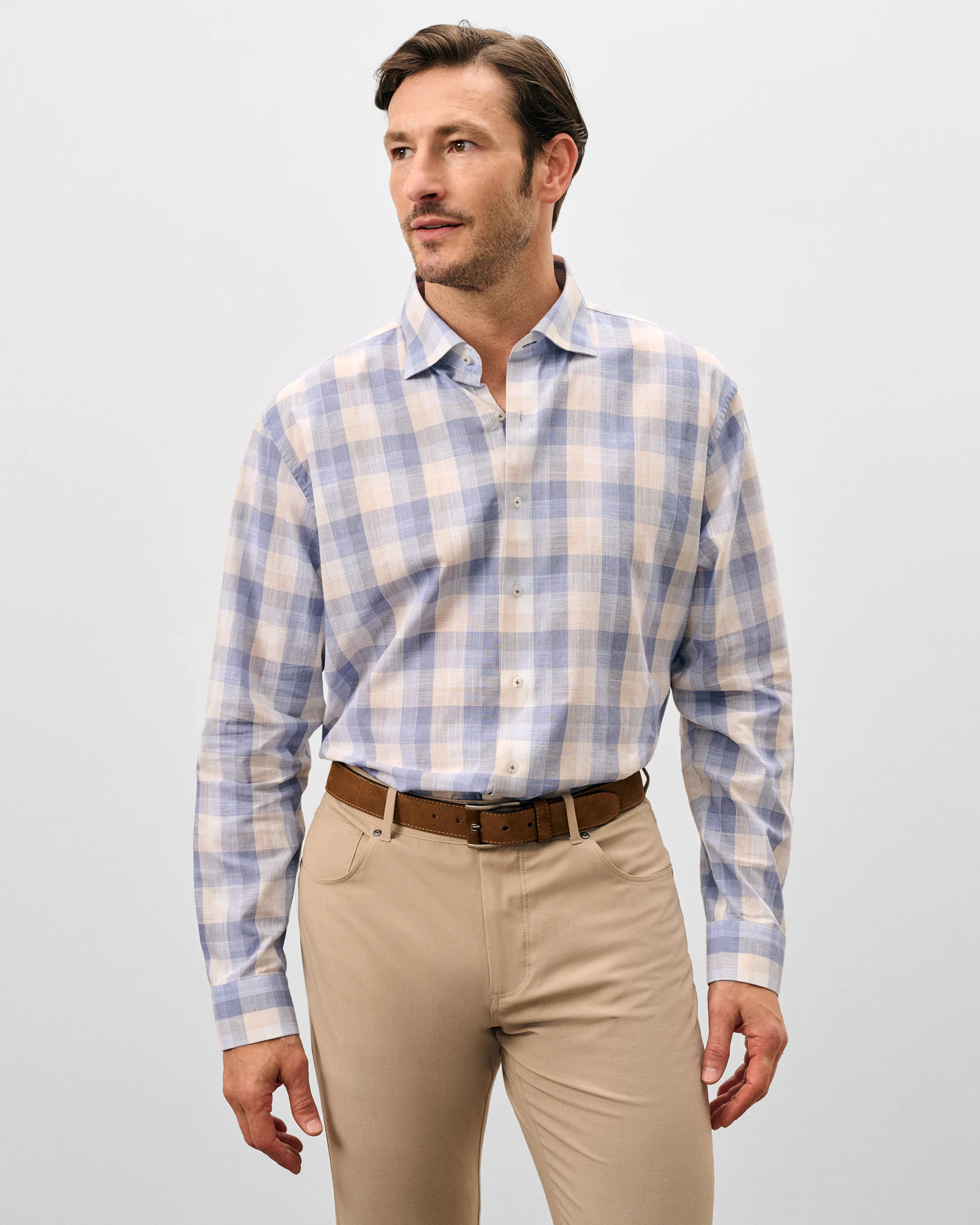 Cotton Button Down Shirt - Umstead Plaid