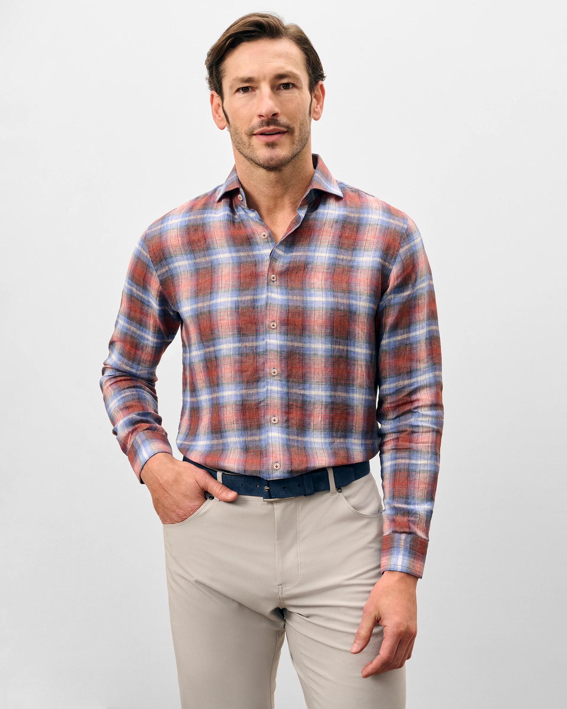 Linen Button Down Shirt - Dempsey Plaid