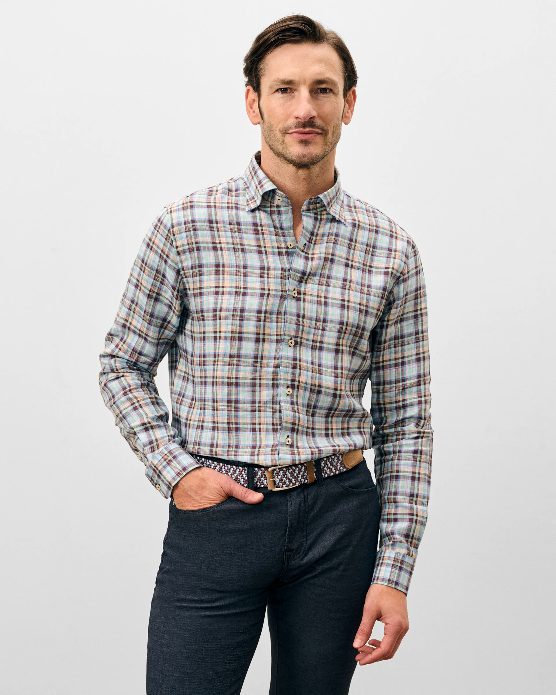 Linen Button Down Shirt - Sunderland Plaid