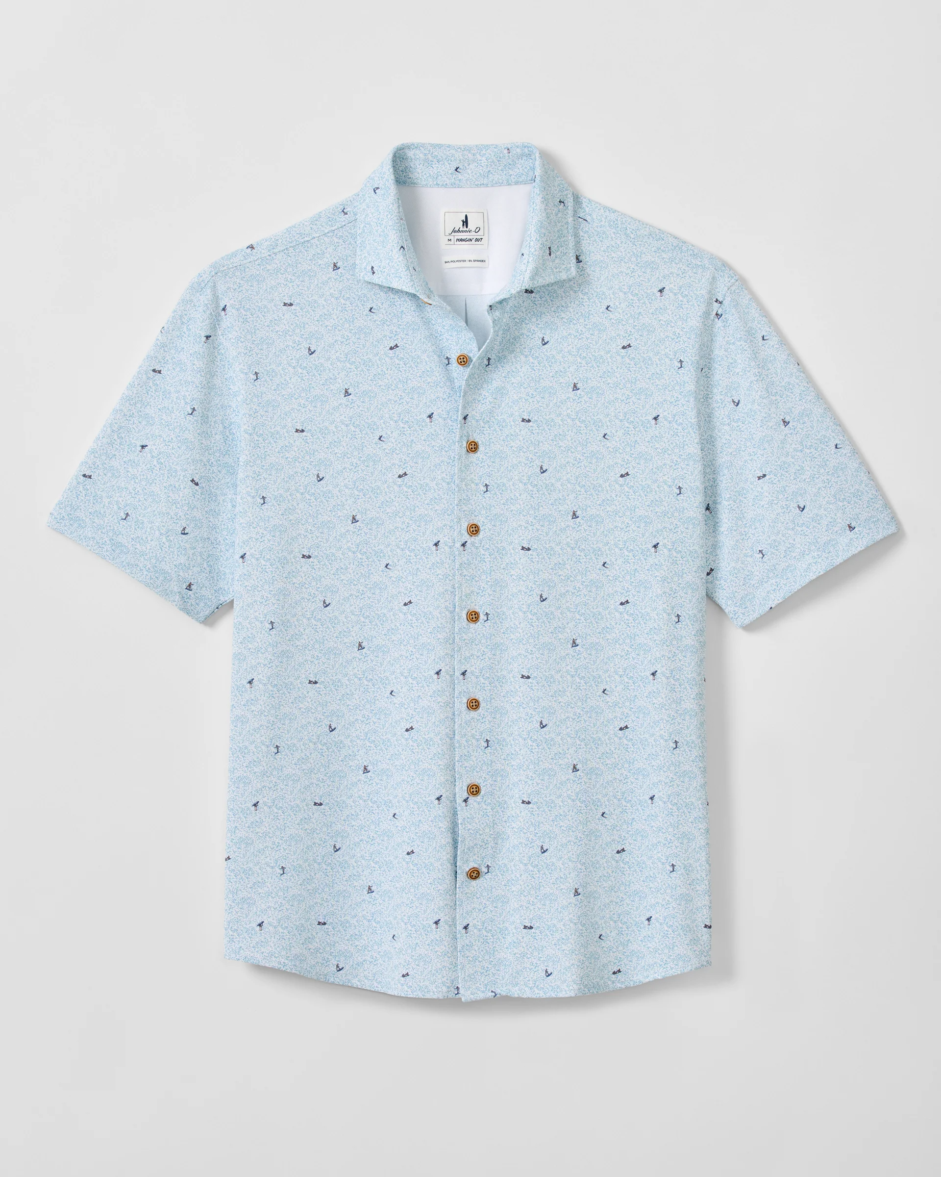 Printed Mesh Short Sleeve Button Down Shirt - Rowing Printed Knit - Image 5