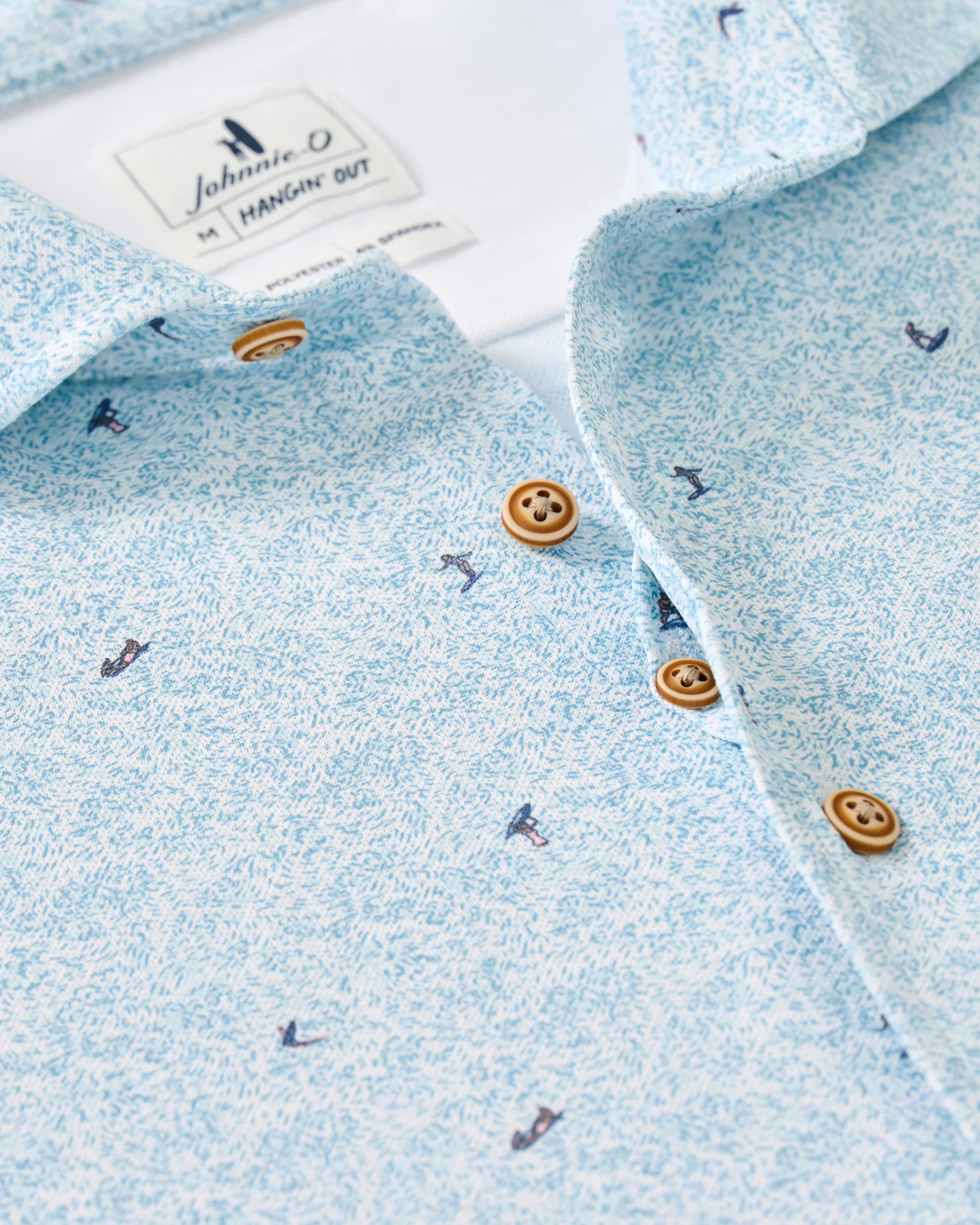 Printed Mesh Short Sleeve Button Down Shirt - Rowing Printed Knit - Image 7