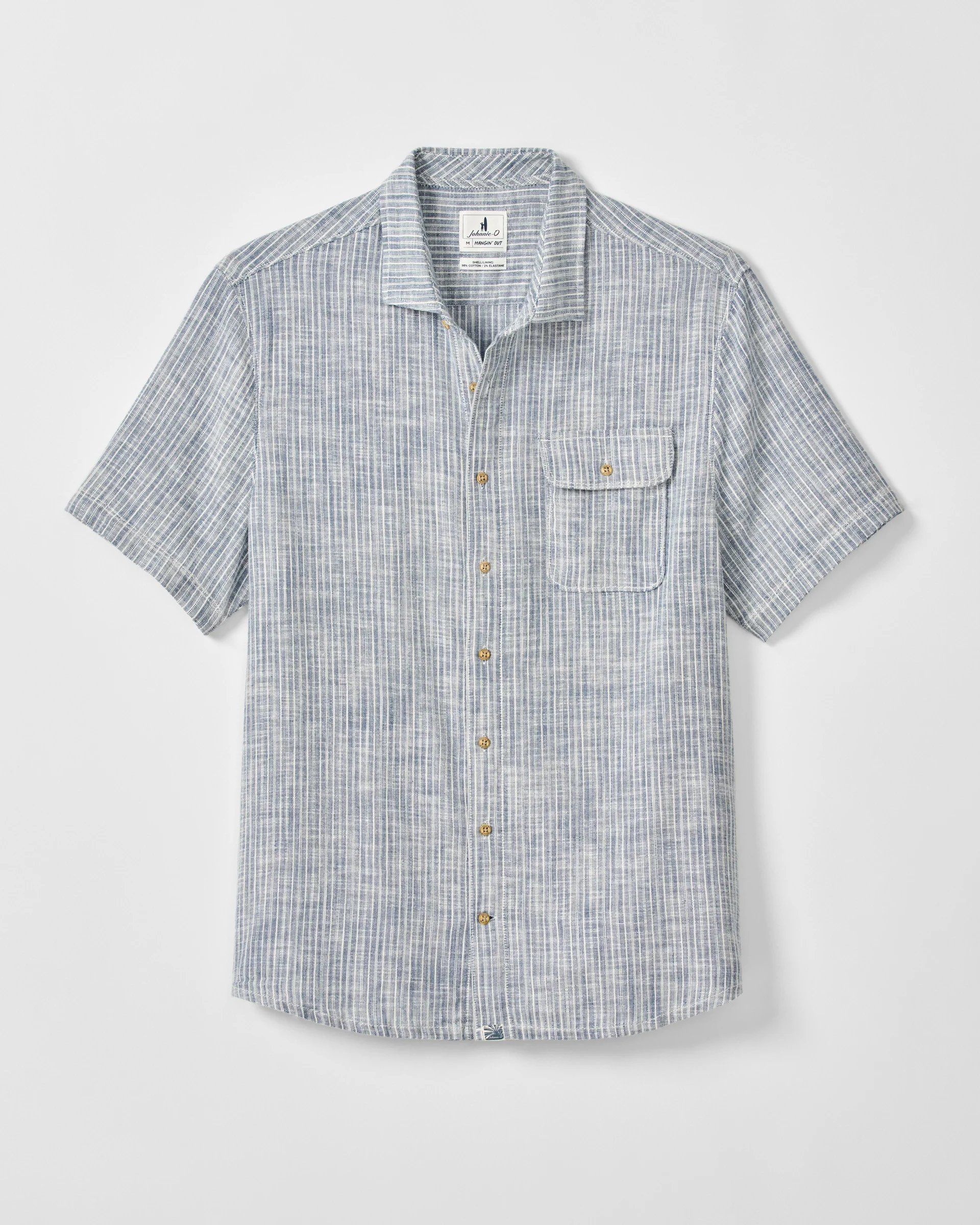 Short Sleeve Cotton Blend Button Down Shirt - Ennis Indigo Dyed Stripe - Image 5