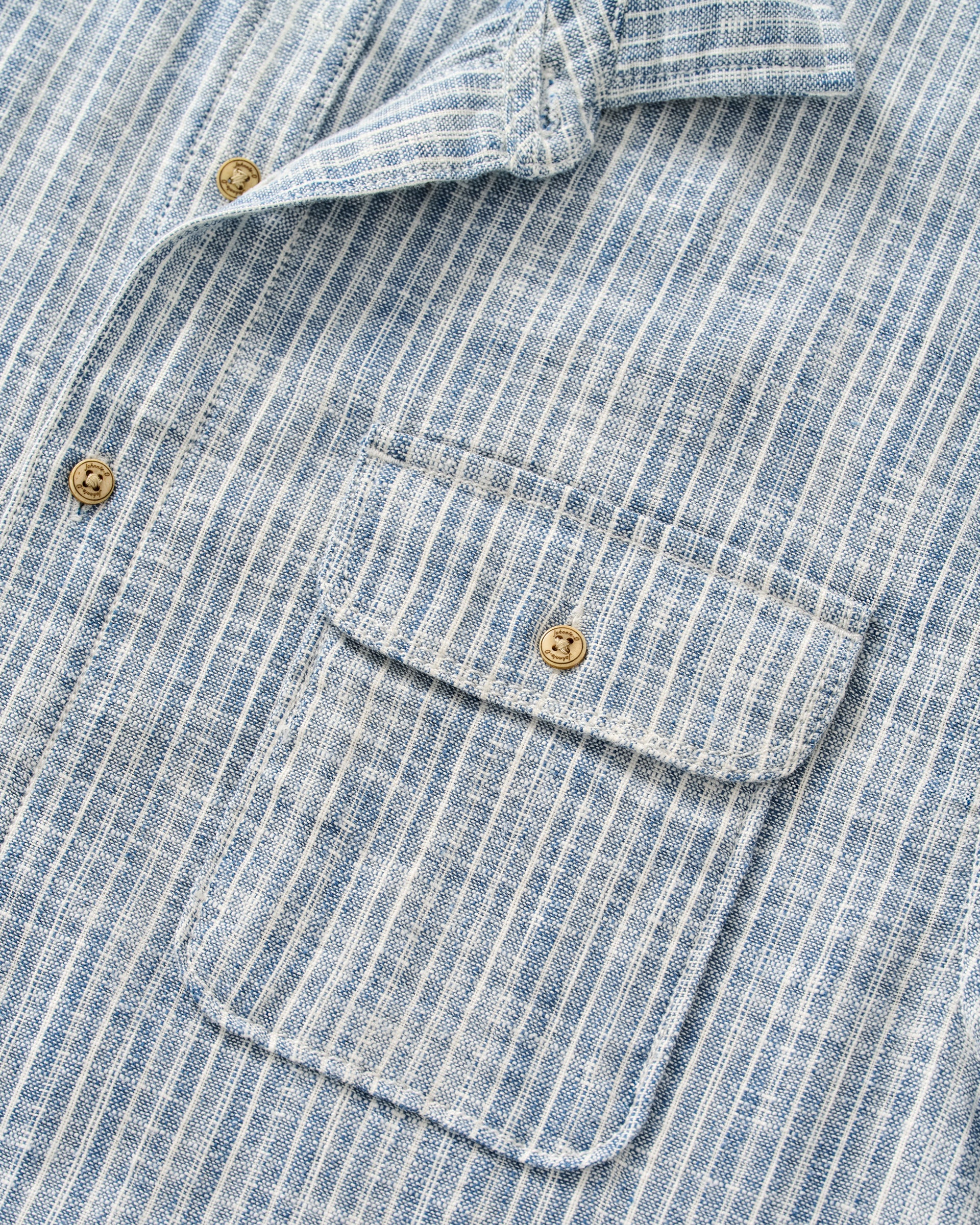 Short Sleeve Cotton Blend Button Down Shirt - Ennis Indigo Dyed Stripe - Image 7