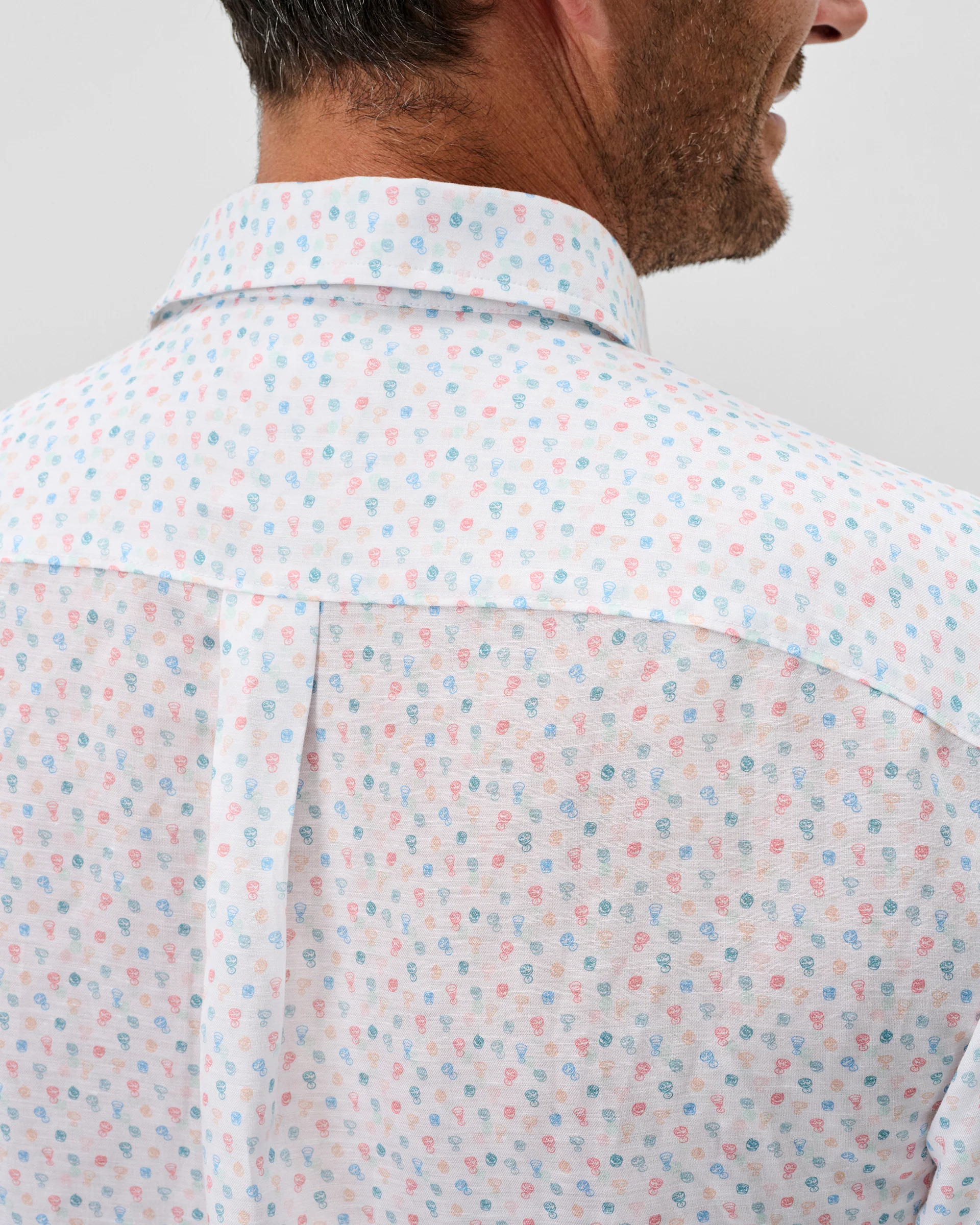 Linen Blend Short Sleeve Button Down Shirt - Cash Bar Print - Image 4