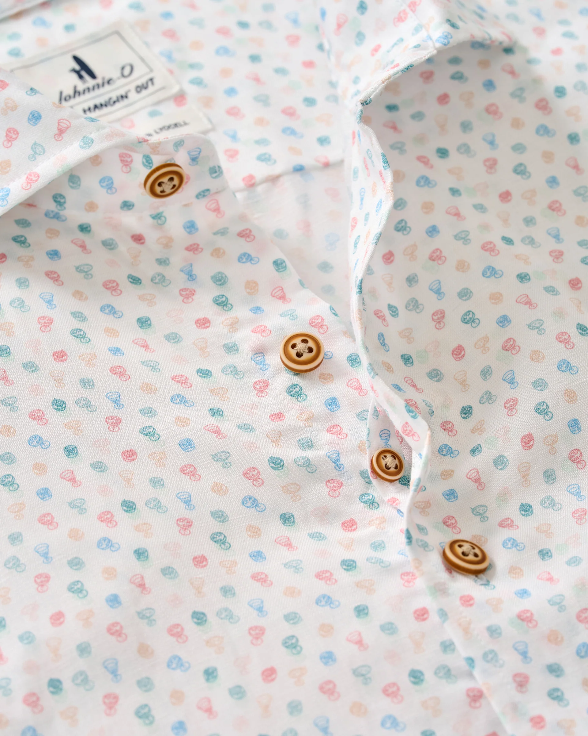 Linen Blend Short Sleeve Button Down Shirt - Cash Bar Print - Image 7