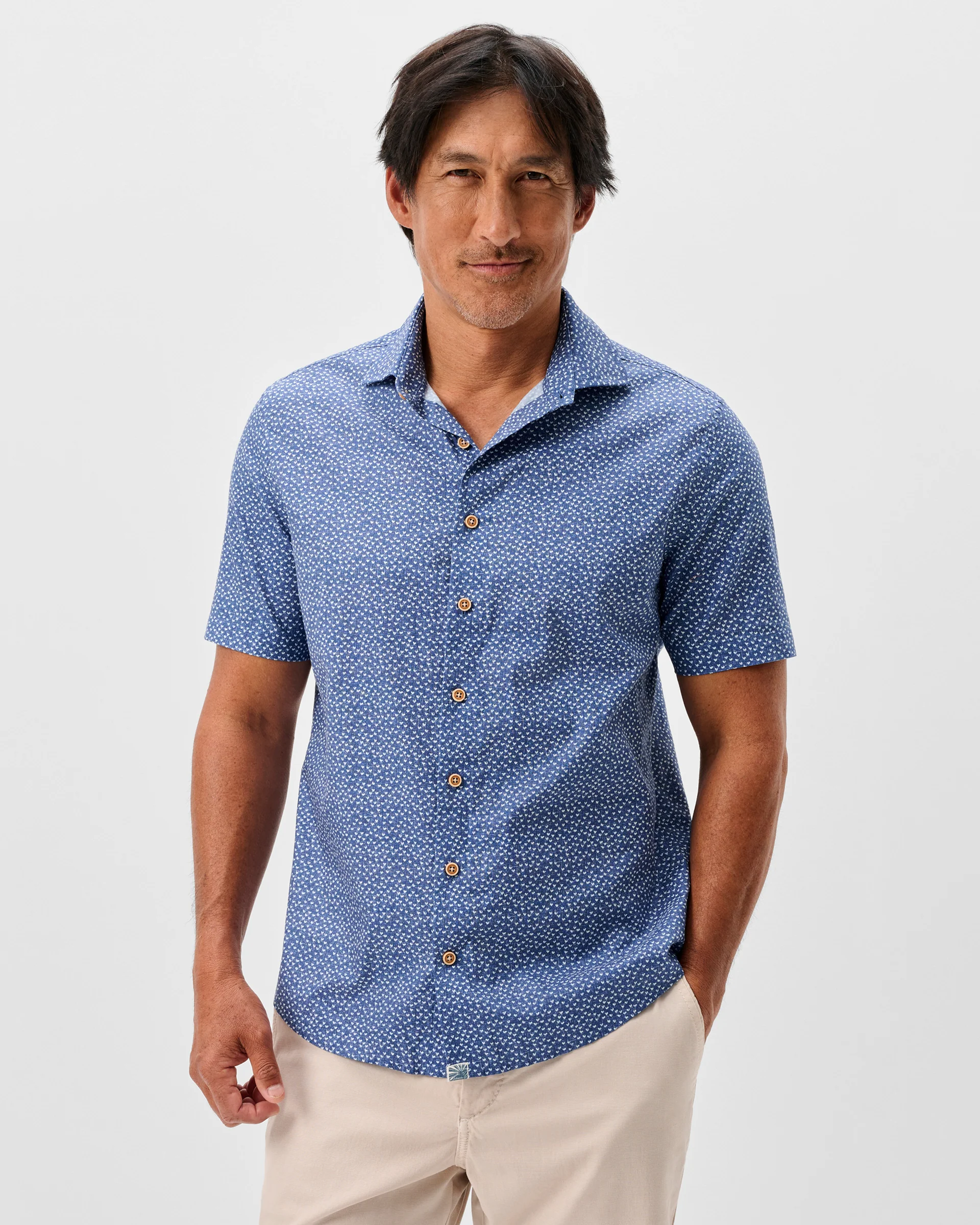 Cotton Blend Short Sleeve Button Down Shirt - Patel Printed Slub Cotton - Image 2