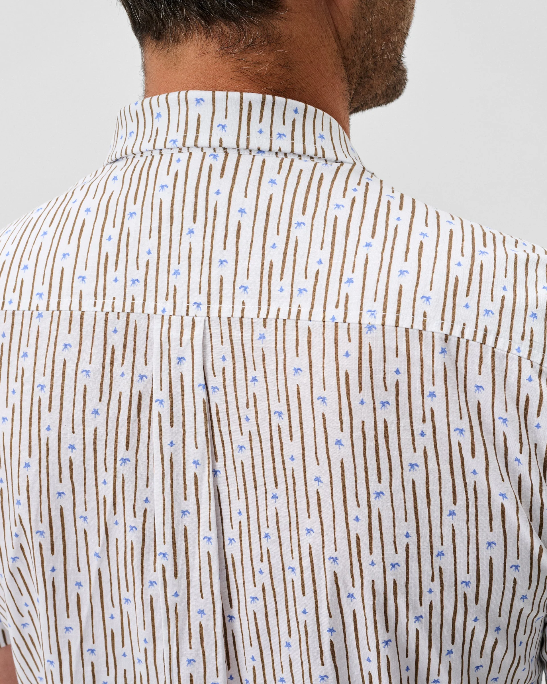 Cotton Blend Short Sleeve Button Down Shirt - Pendola Printed Slub Cotton - Image 4