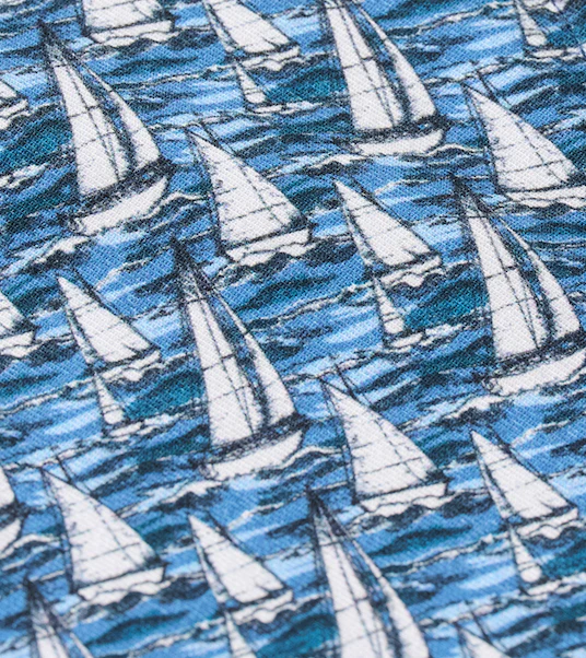 Tencel Blend Short Sleeve Button Down Shirt - Sailboat Print - Image 10