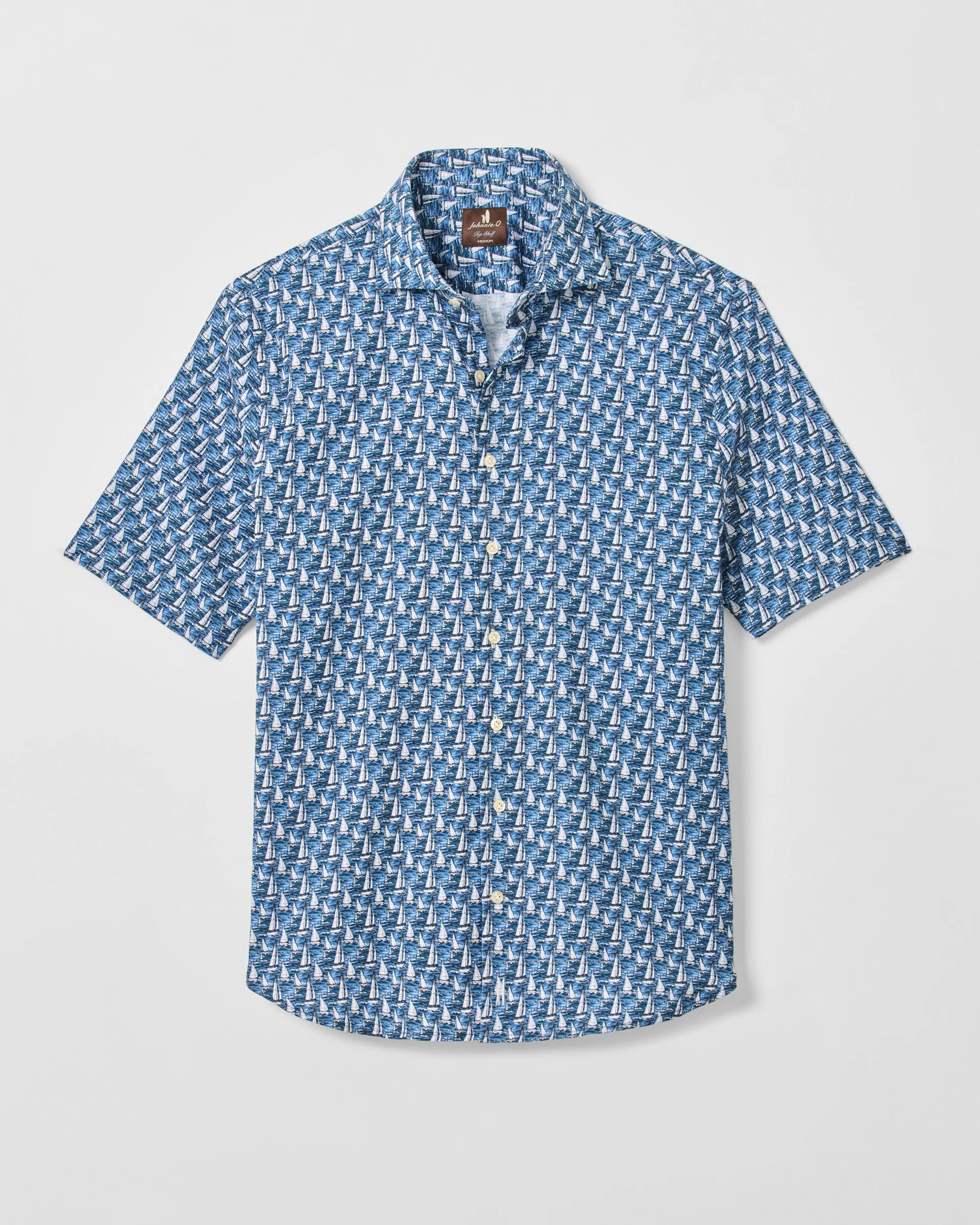 Tencel Blend Short Sleeve Button Down Shirt - Sailboat Print - Image 5