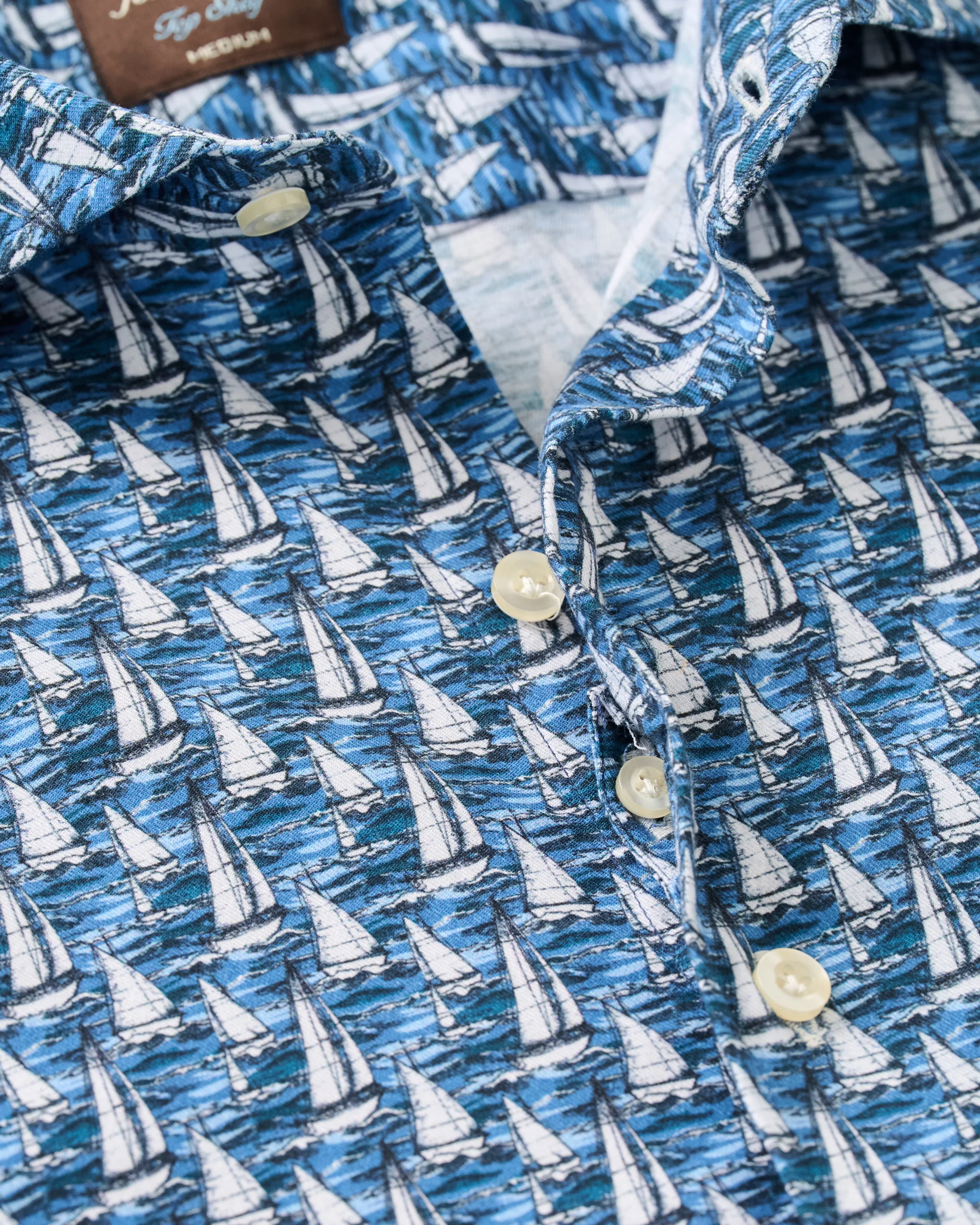Tencel Blend Short Sleeve Button Down Shirt - Sailboat Print - Image 6