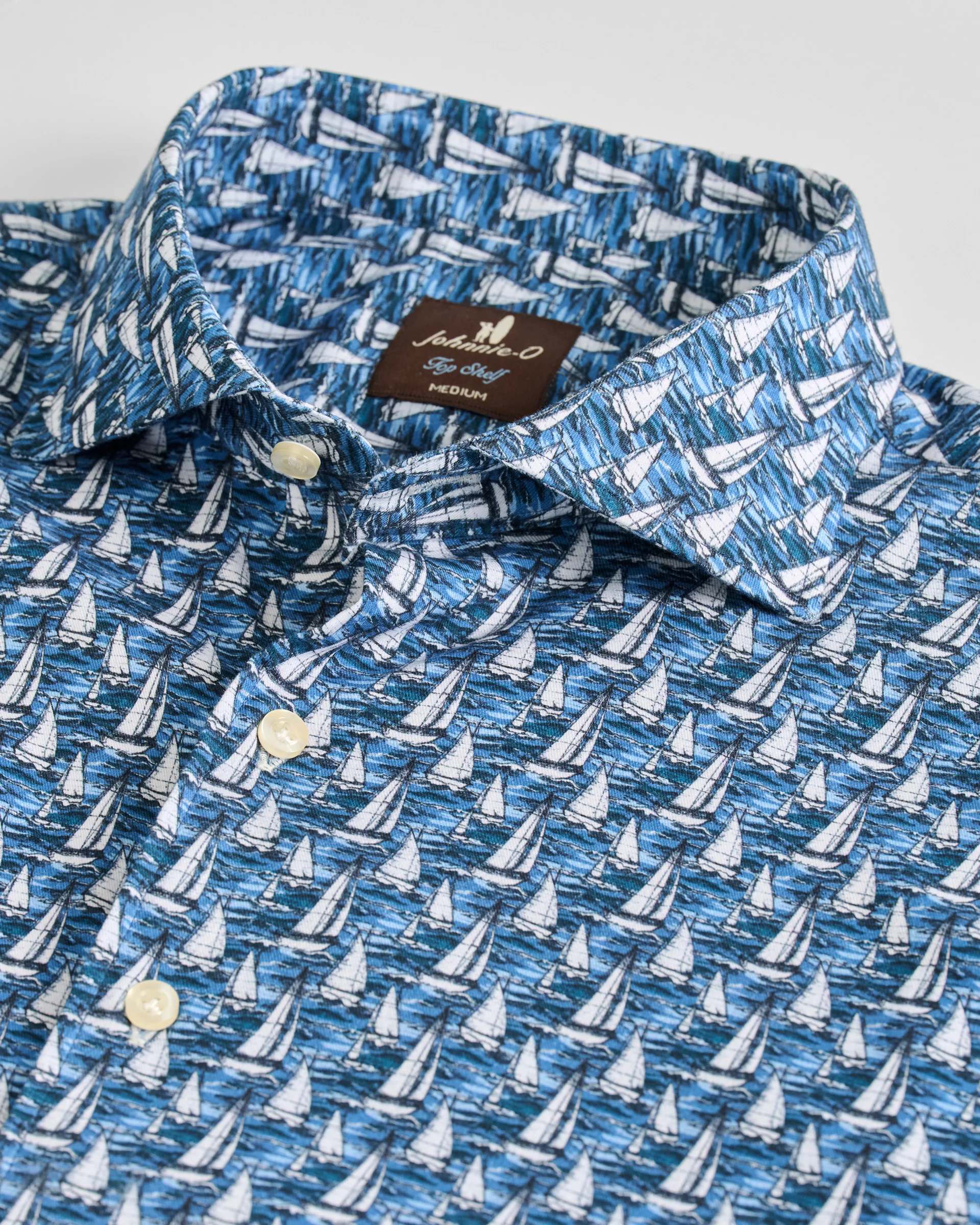 Tencel Blend Short Sleeve Button Down Shirt - Sailboat Print - Image 7
