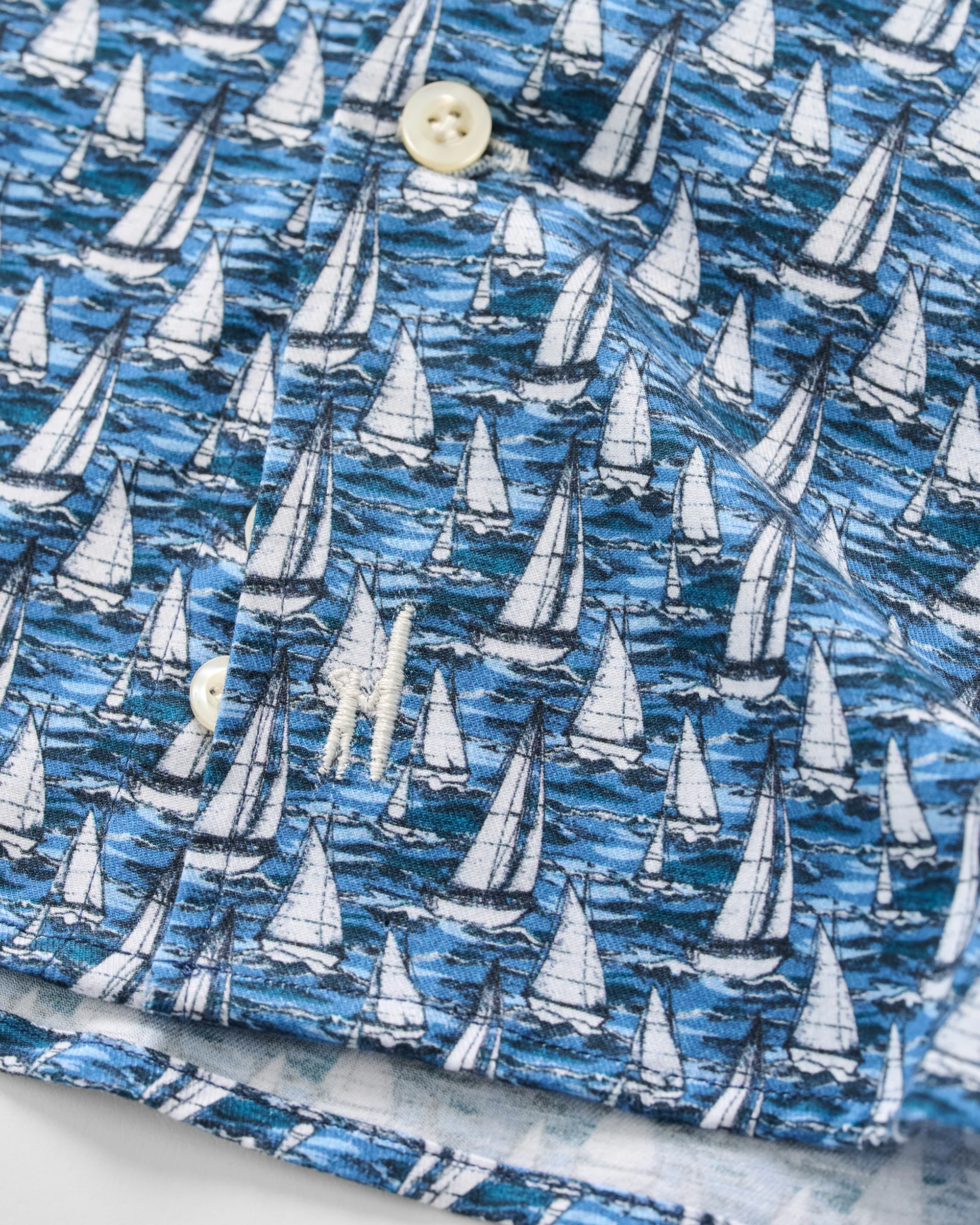 Tencel Blend Short Sleeve Button Down Shirt - Sailboat Print - Image 8