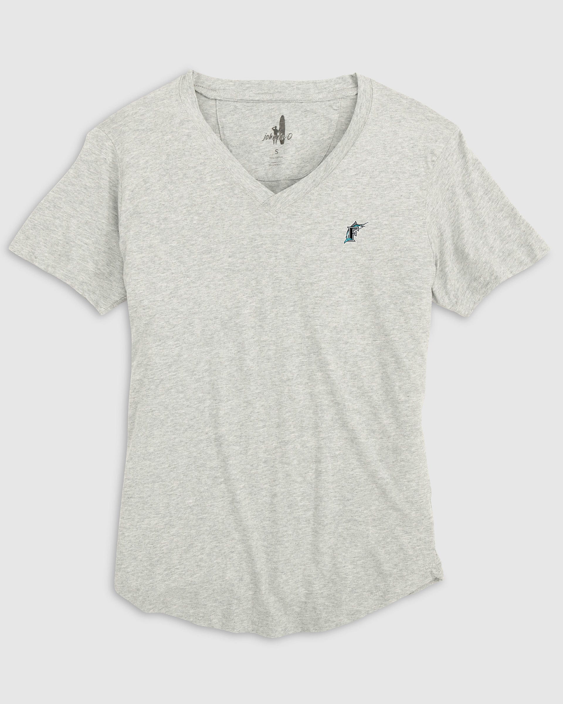 Women's Miami Marlins Merediths V-Neck T-Shirt - Cooperstown Logo