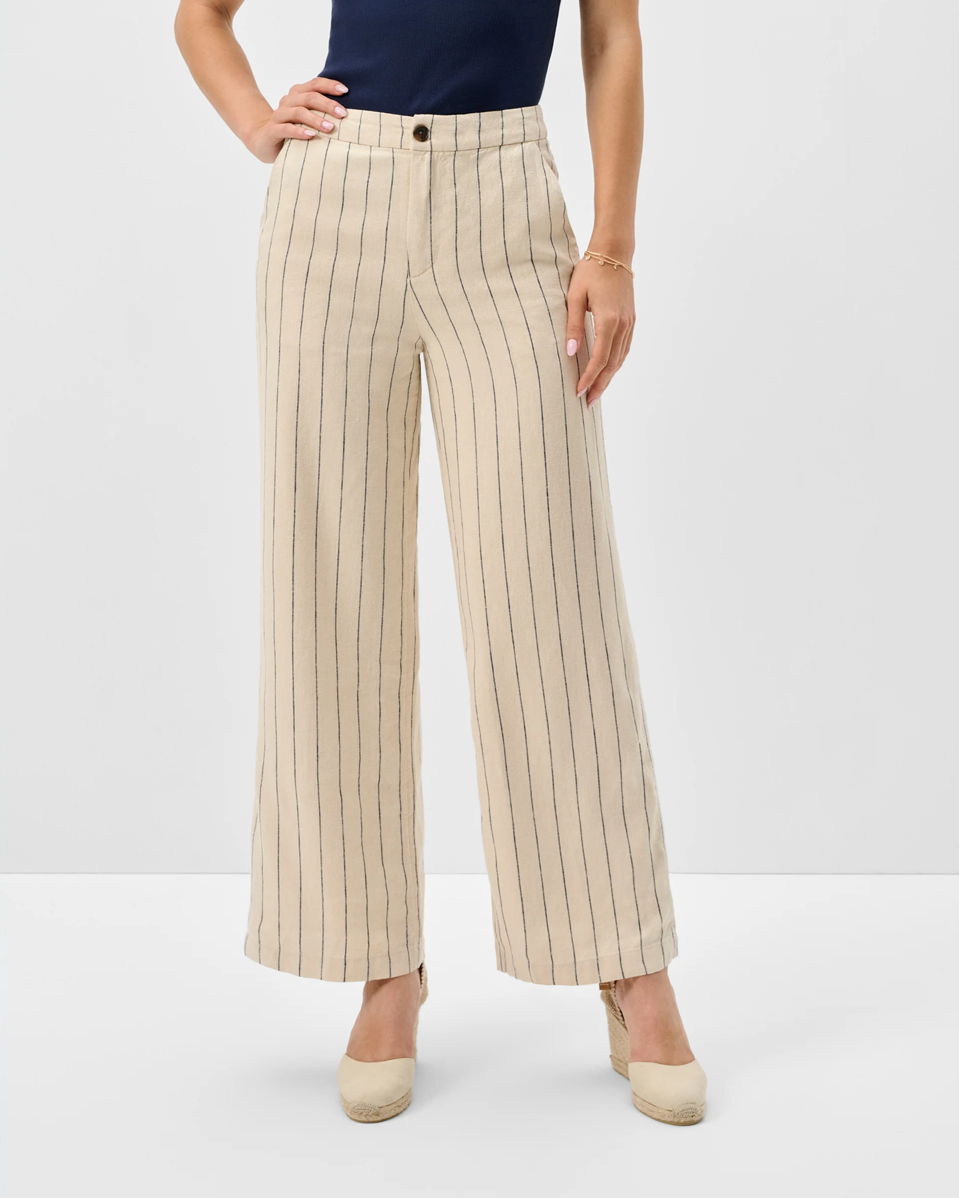 Lilah Linen Blend Pinstripe Beach Trouser