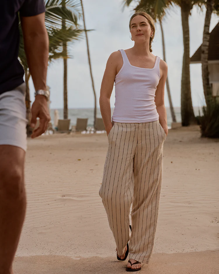 Lilah Linen Blend Pinstripe Beach Trouser - Image 2