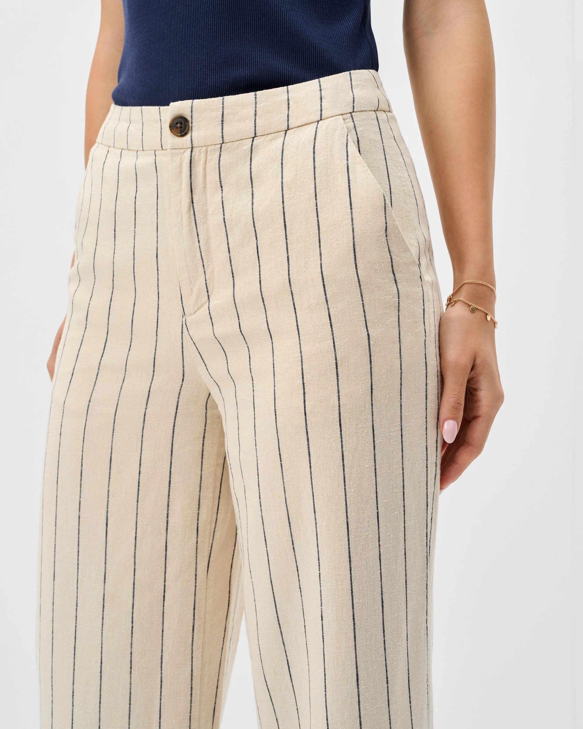 Lilah Linen Blend Pinstripe Beach Trouser - Image 3