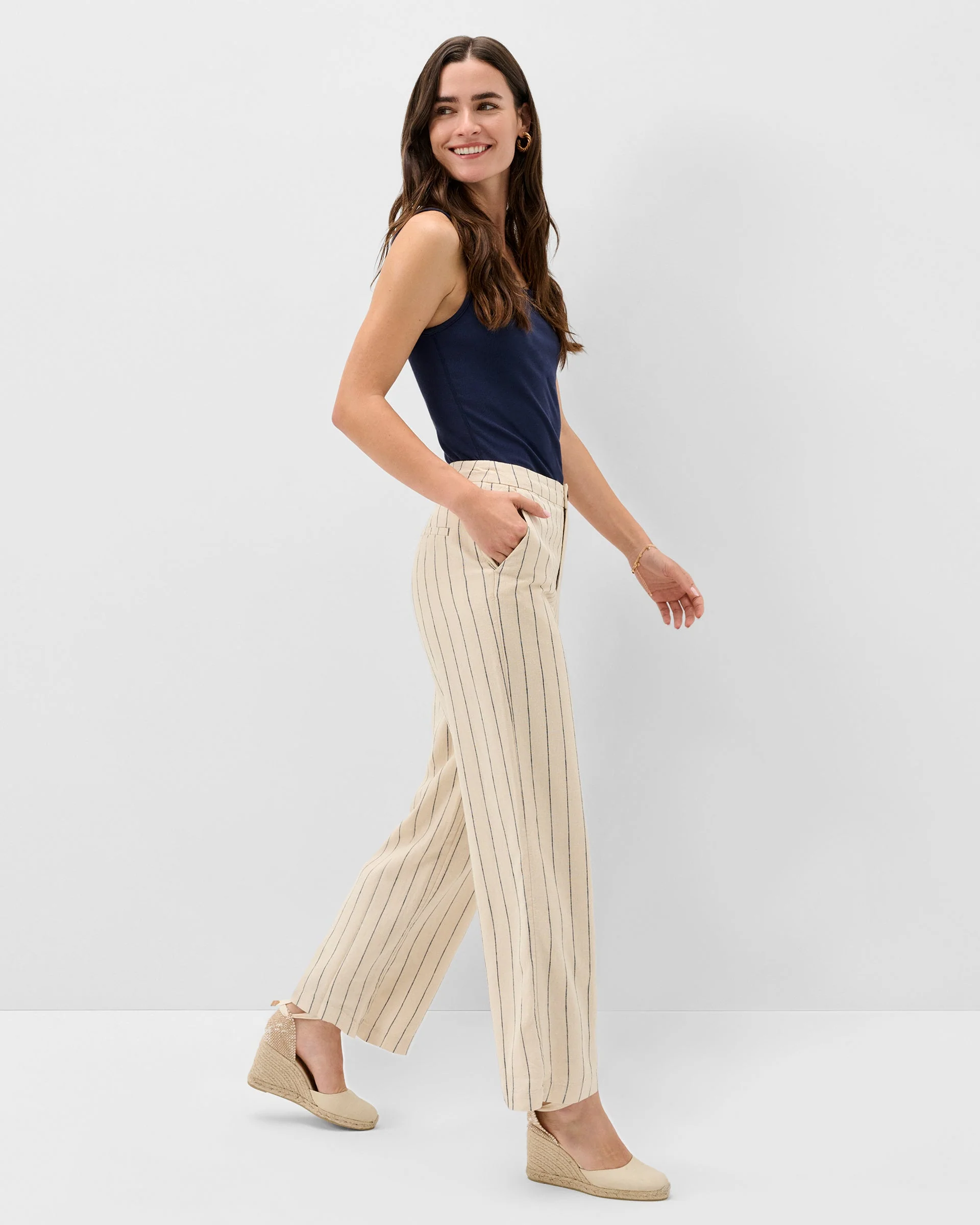 Lilah Linen Blend Pinstripe Beach Trouser - Image 6