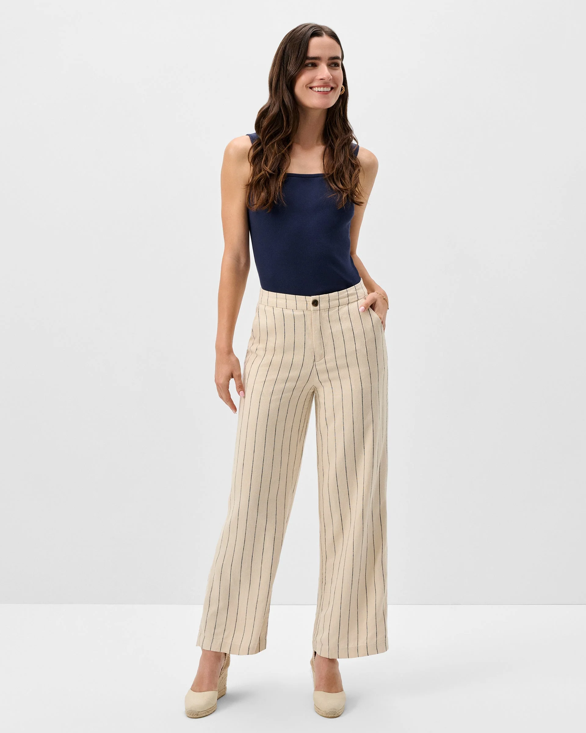 Lilah Linen Blend Pinstripe Beach Trouser - Image 7