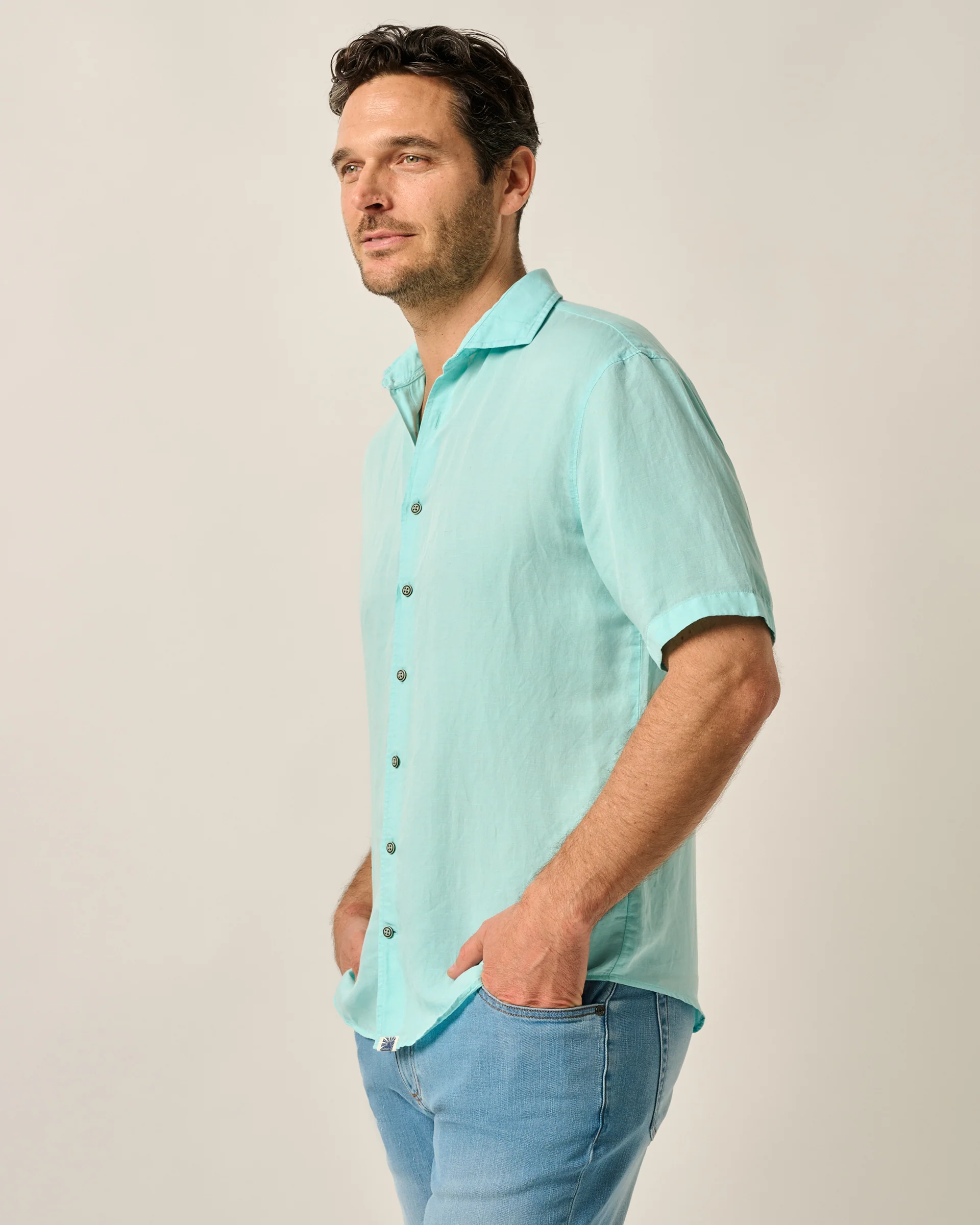Garment Dyed Short Sleeve Linen Button Down Shirt - Gianni Solid Knit - Image 2