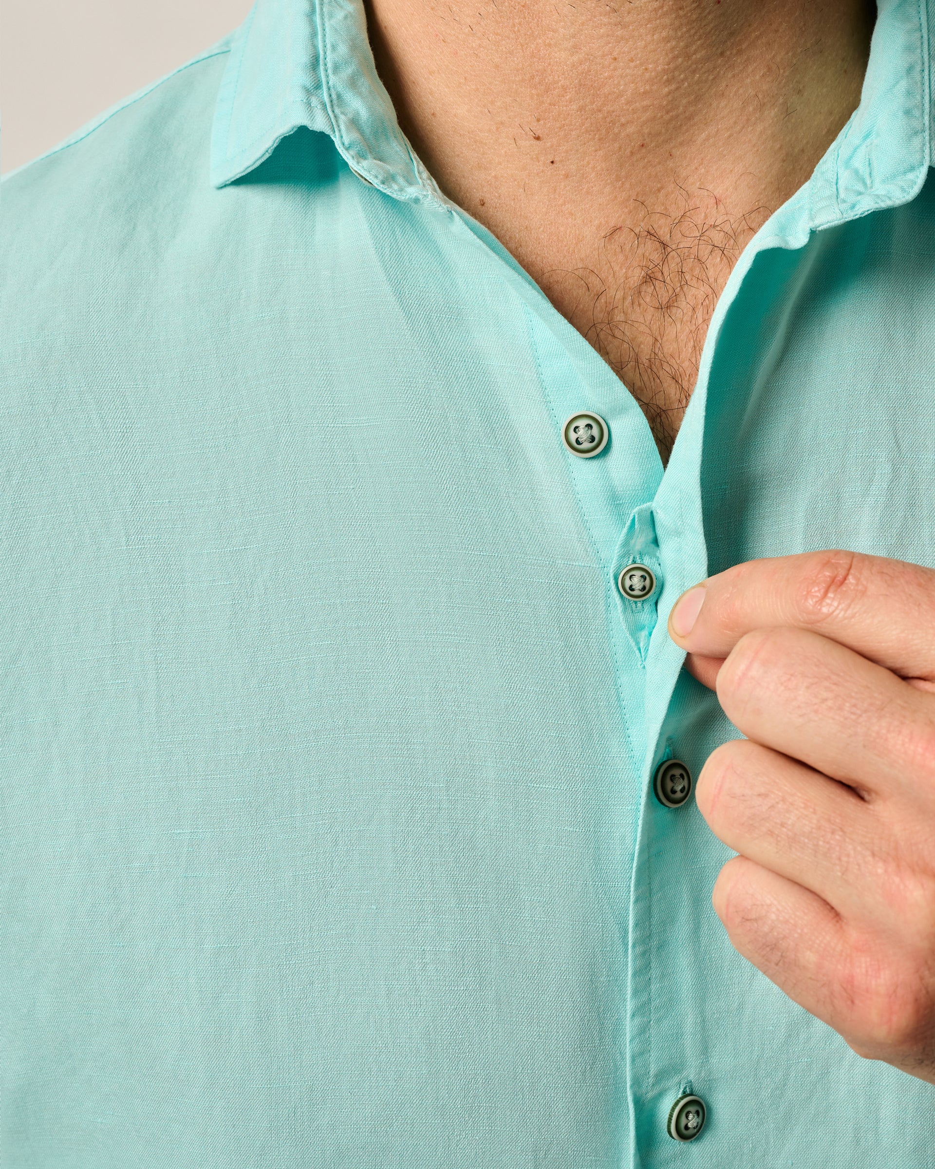 Garment Dyed Short Sleeve Linen Button Down Shirt - Gianni Solid Knit - Image 3