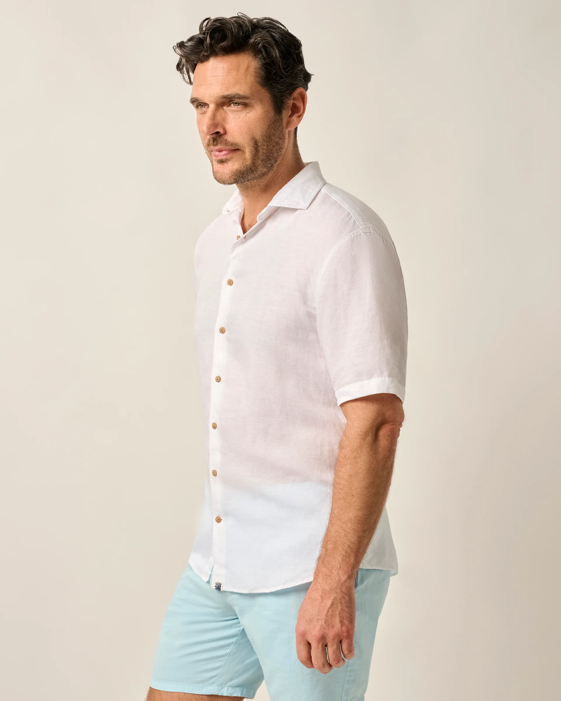 Garment Dyed Short Sleeve Linen Button Down Shirt - Gianni Solid Knit - Image 2