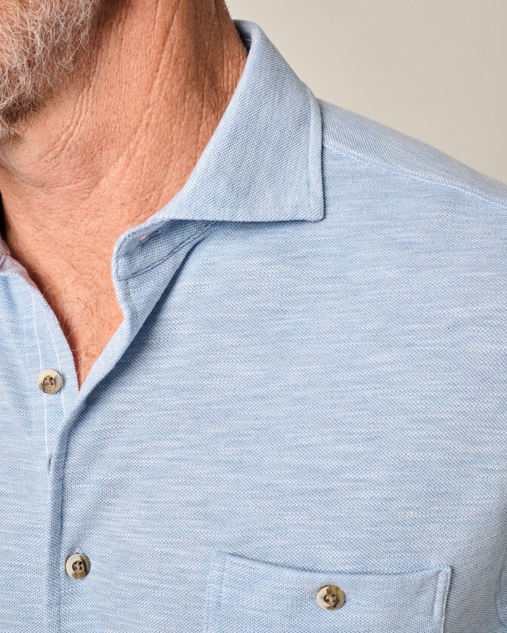 Short-Sleeve Knit Pique Button-Down Shirt - Tasca - Image 4